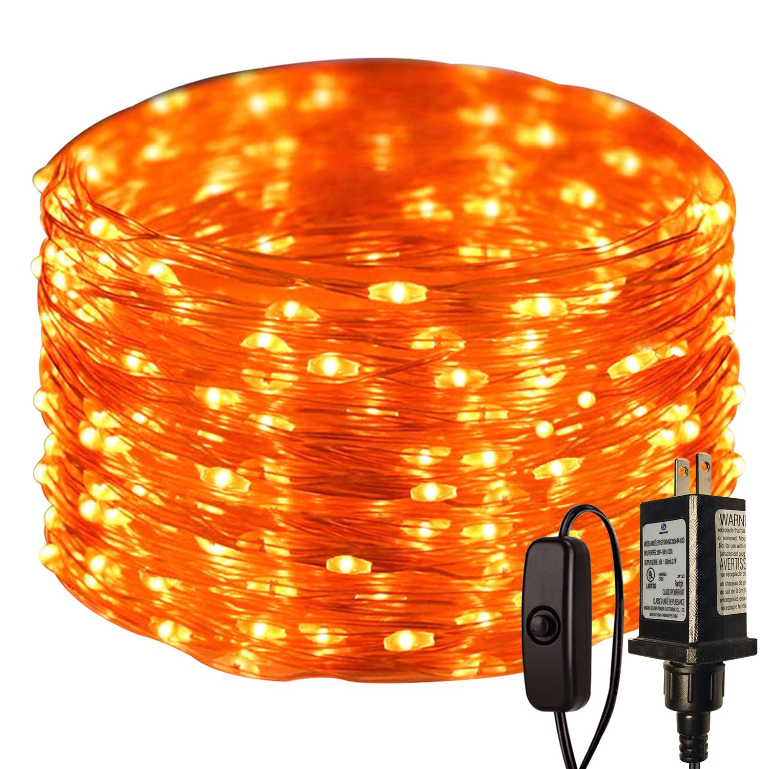 RUICHEN Plug in Fairy Lights with Switch  Waterproof 66 Ft 200 LED Silver Wire Starry String Firefly Lights for Bedroom  Patio  Garden  Balcony  Dorm  Orange