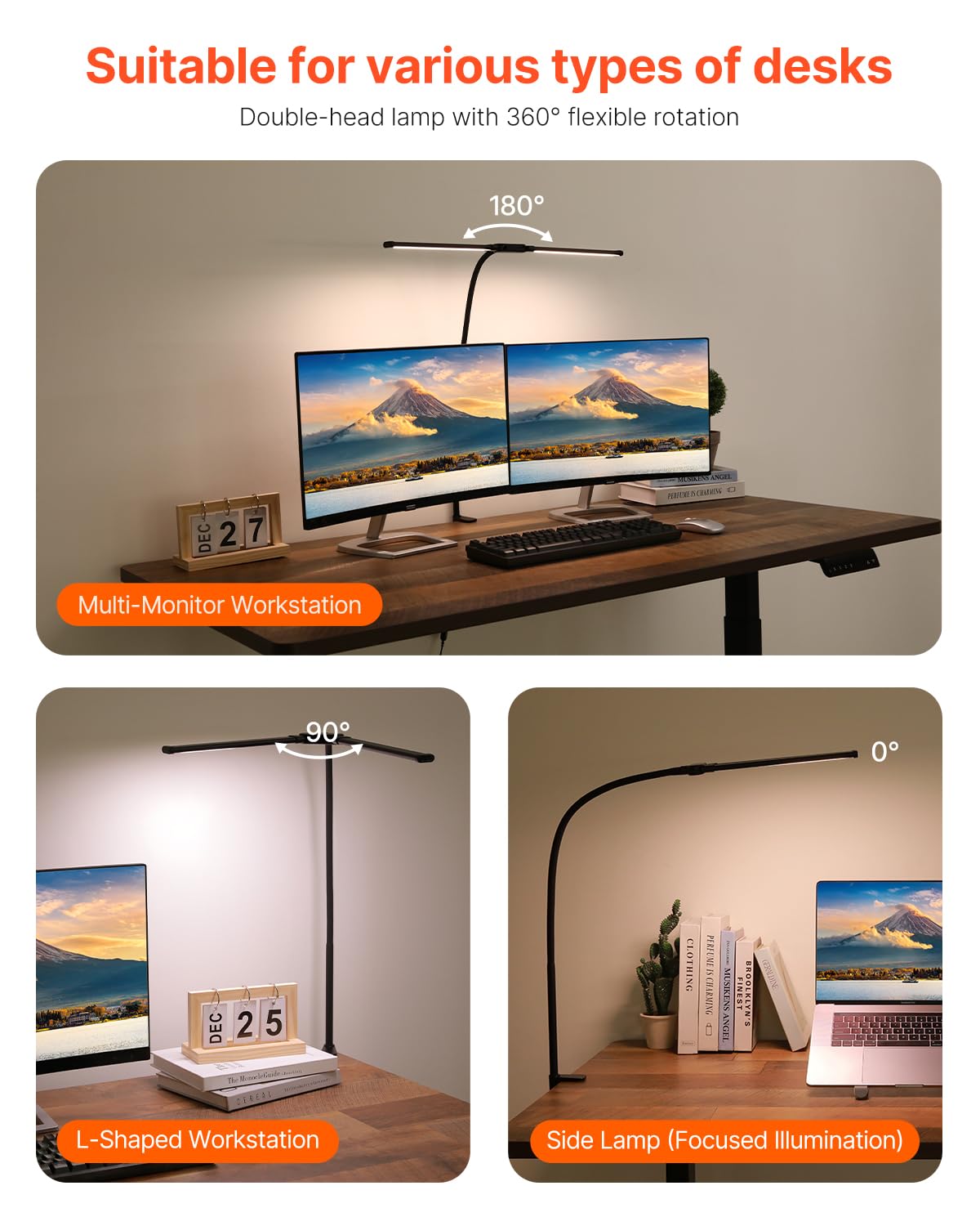Vevor Led Desk Lamp With Clamp, Double Head Architect Desk Lamp For Home Office, Eye-Caring Desk Light With 360 Adjustable Goose