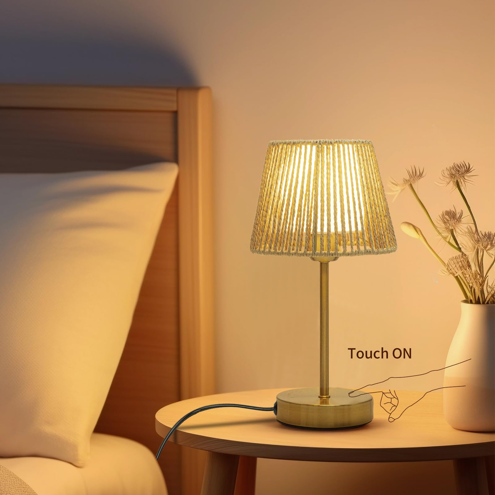 ONEWISH Touch Bedside Table Lamps Set of 2, 14.2in Gold, 3-Way Dimmable, Metal, LED Bulb Included, Model 13TAB150