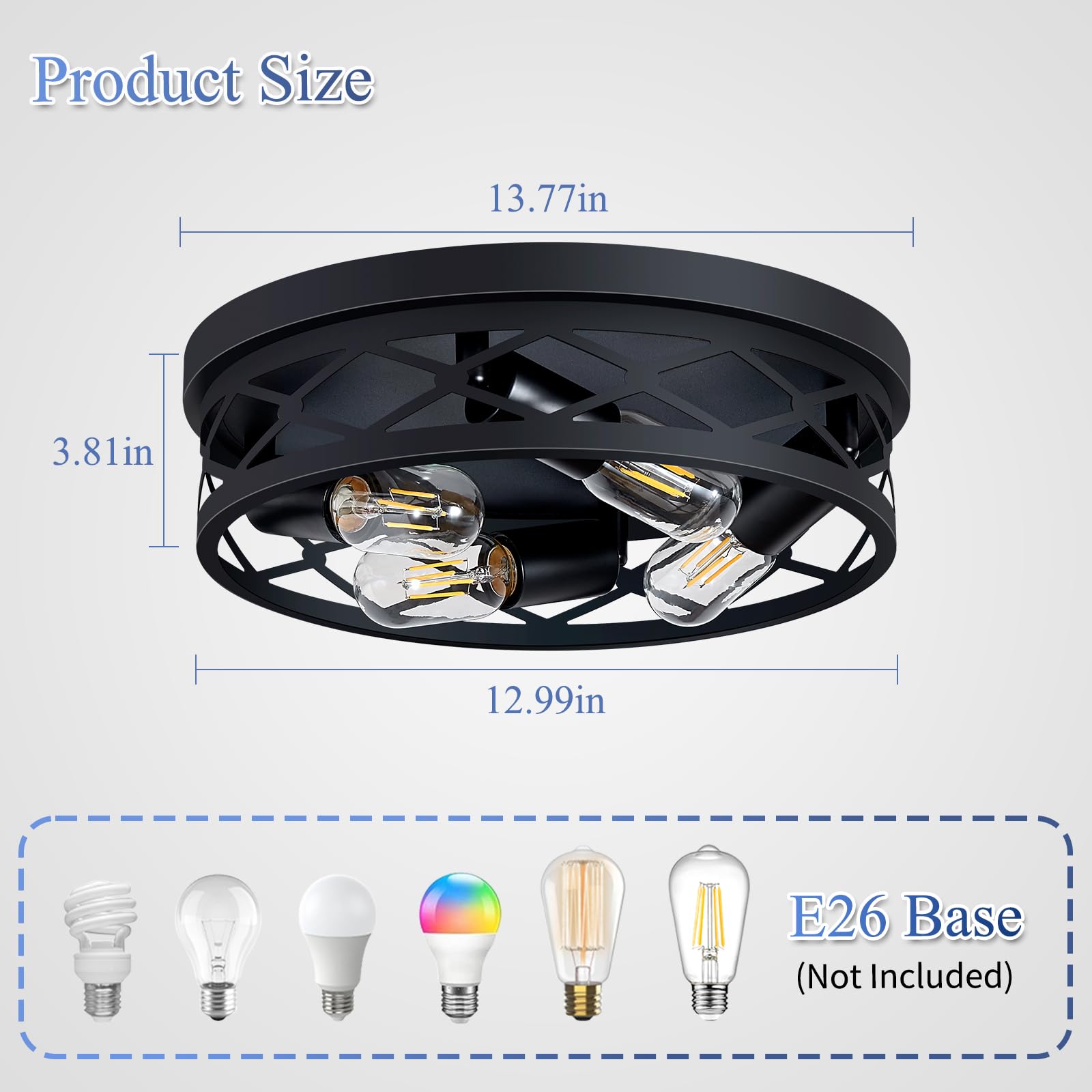 Xpehk 4-Light Farmhouse Ceiling Light Fixture,14 Inch Hallway Lighting Fixtures Ceiling,Light Fixtures Ceiling Mount For Kitchen