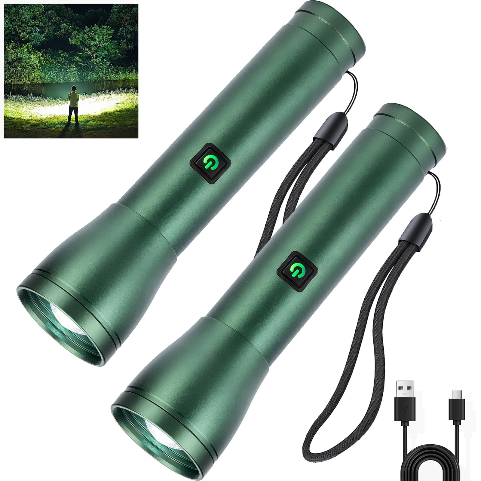 Sogidon Flashlights High Lumens Rechargeable 2 Packs, 1,200,000 Lumens Super Bright Wider Beam LED Tactical Handheld Flash Light
