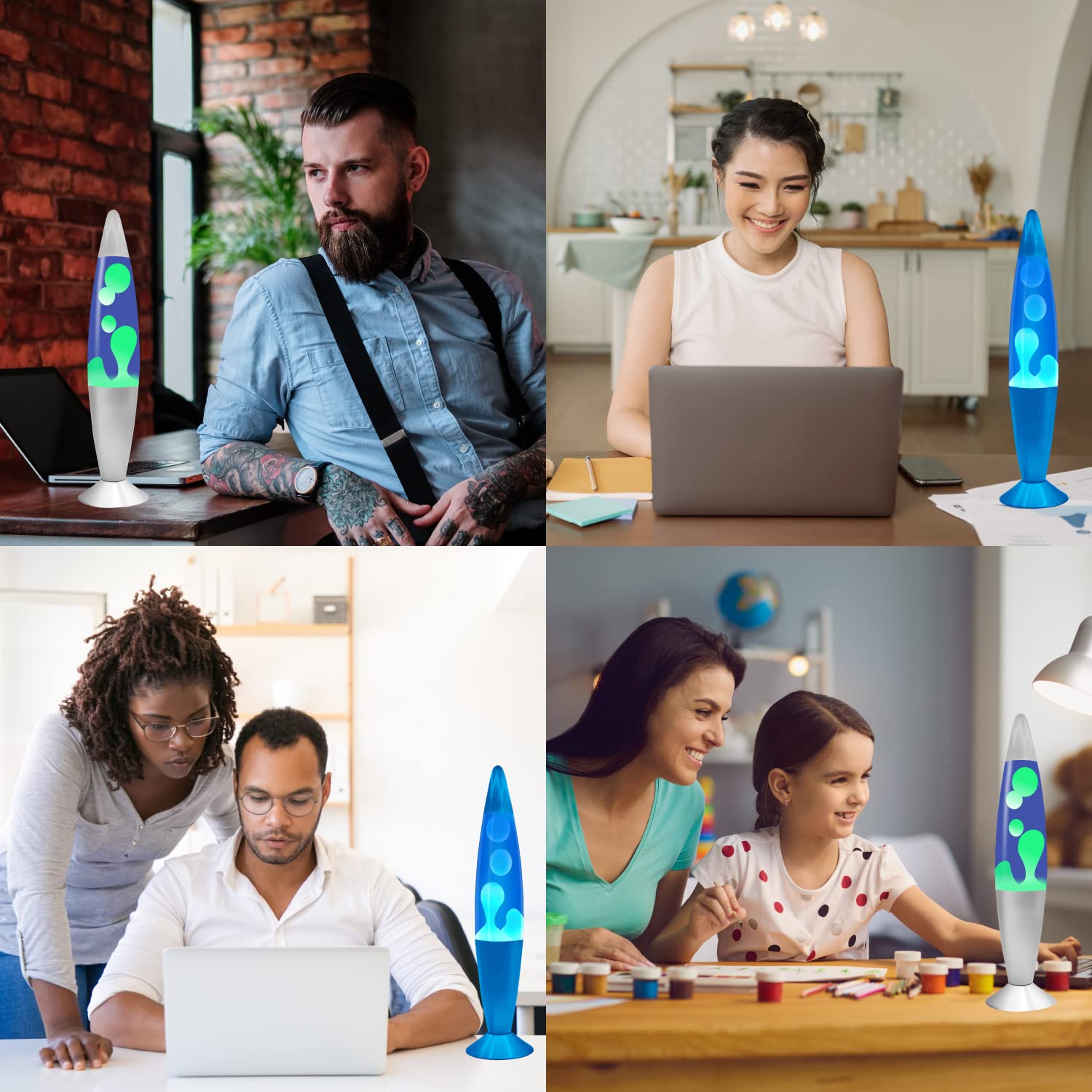 Jambo 16&quot; Inch Beautiful Liquid Motion Lamp With Wax | Entertaining For Adults, Teens And Kids (Silver Base, Blue Liquid, Yellow Wax & Blue Base, Blue Liquid, White Wax Double Pack)