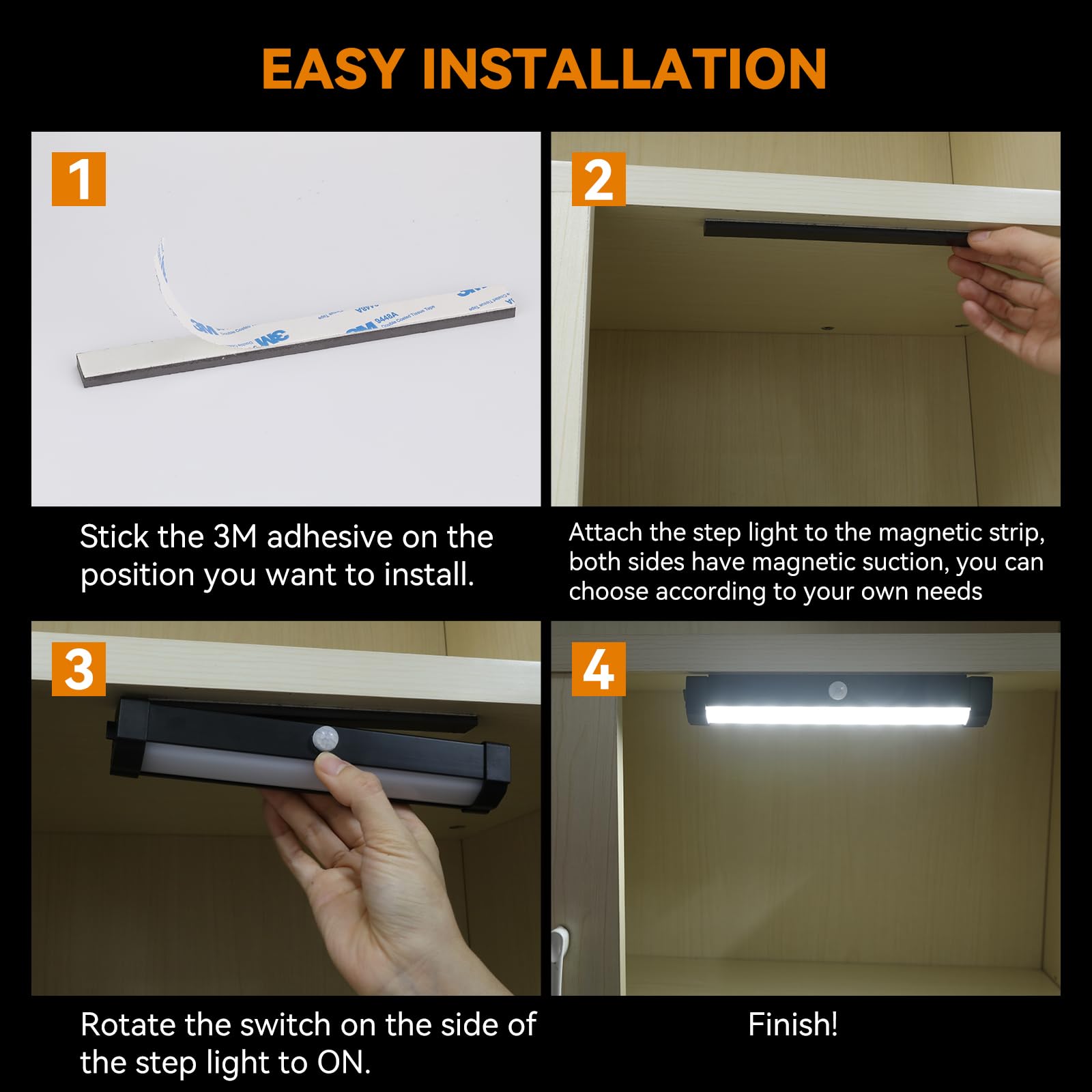 RVZONE Motion Activated LED Step Lights, IP65 Waterproof, Battery Operated, 2 Pack, White Light, Model RTJCWPK