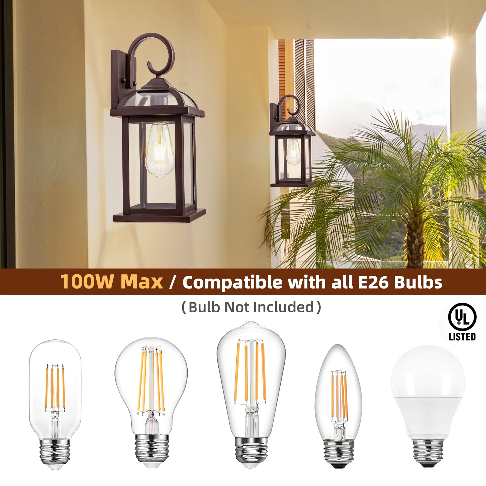 Roravilila Oil-Rubbed Bronze Outdoor Wall Lanterns, 2-Pack Ip65 Waterproof Sconces