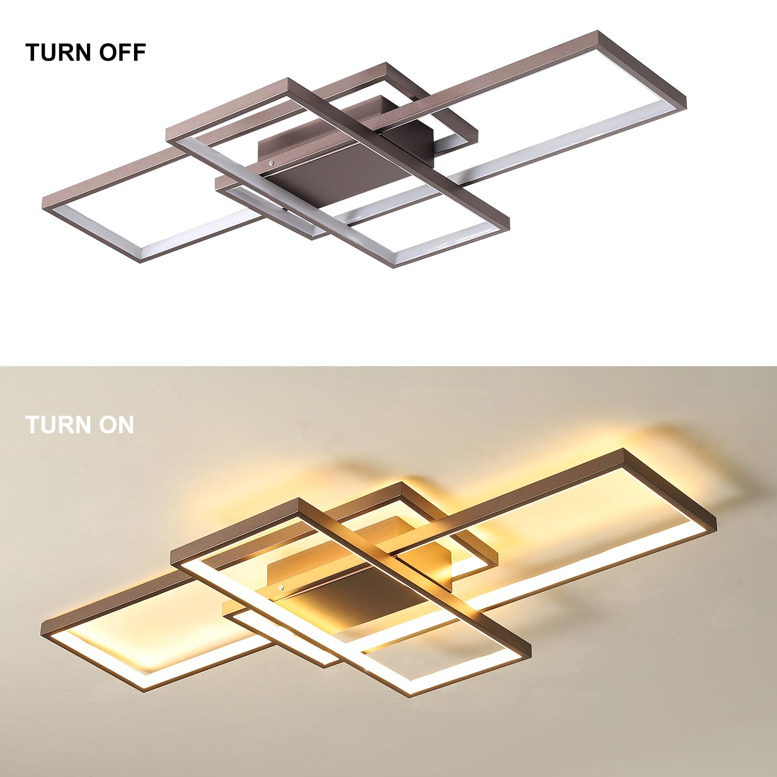GEADI Modern Ceiling Light Fixture, Dimmable LED, 50W, 35.4in, Coffee, Model 17025C