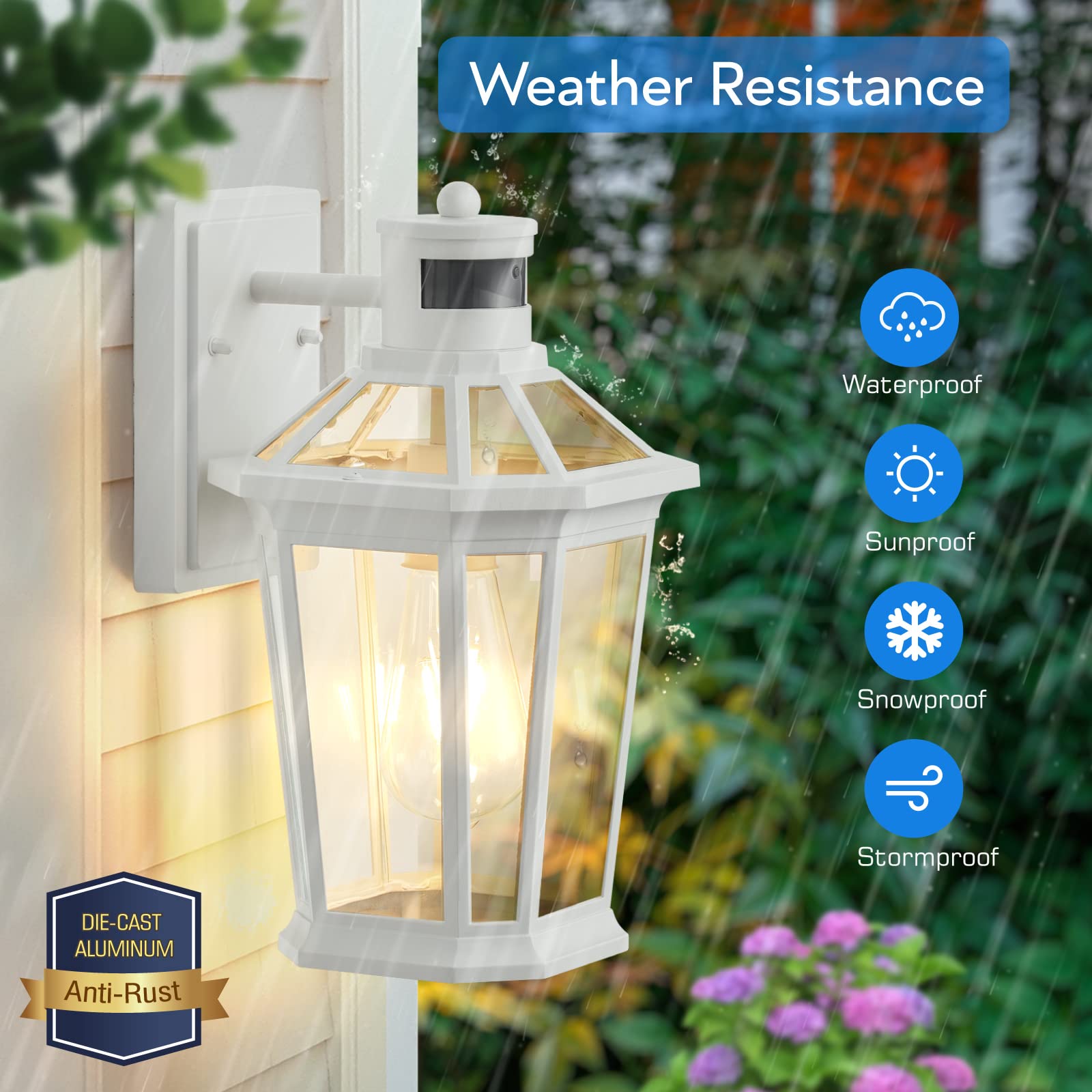 VIANIS Motion Sensor Outdoor Light Fixture, Waterproof Dusk to Dawn, Aluminum, 1-Pack, White, Model V81091W