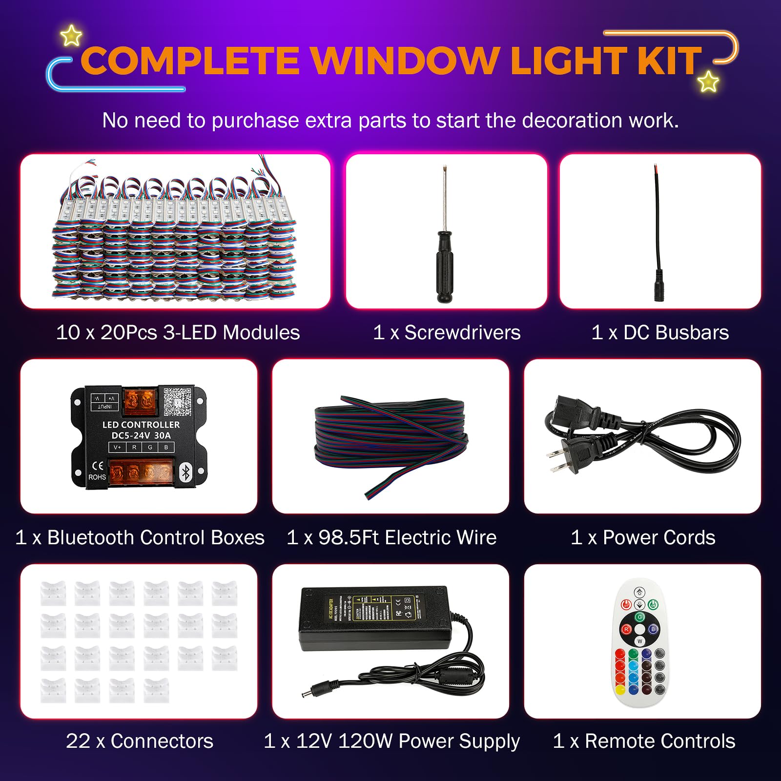 BEAMNOVA 100Ft RGB LED Strip Lights Kit, Bluetooth Control, IP65 Waterproof, SMD 5050 Beads, DC 12V Power Supply