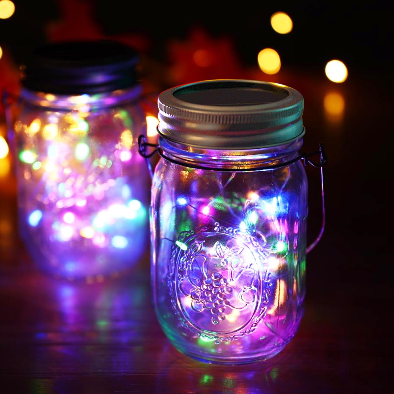 ANGMLN Solar Mason Jar Lid Lights, 10 Pack, 30 LED Waterproof Colorful Fairy Lights for Patio, Garden, Wedding, Christmas (Jars Not Included)
