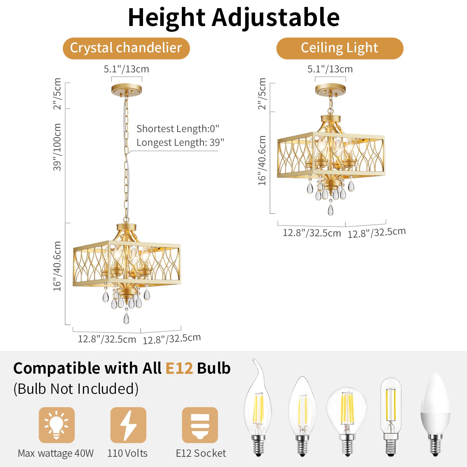 Farmhouse Crystal Chandelier Gold Modern K9 Crystal Ceiling Chandelier Lighting Fixture  Hanging Pendant Light Fixture  Kitchen Island Lighting For Dining Room Living Room Entryway Bedroom Hallway
