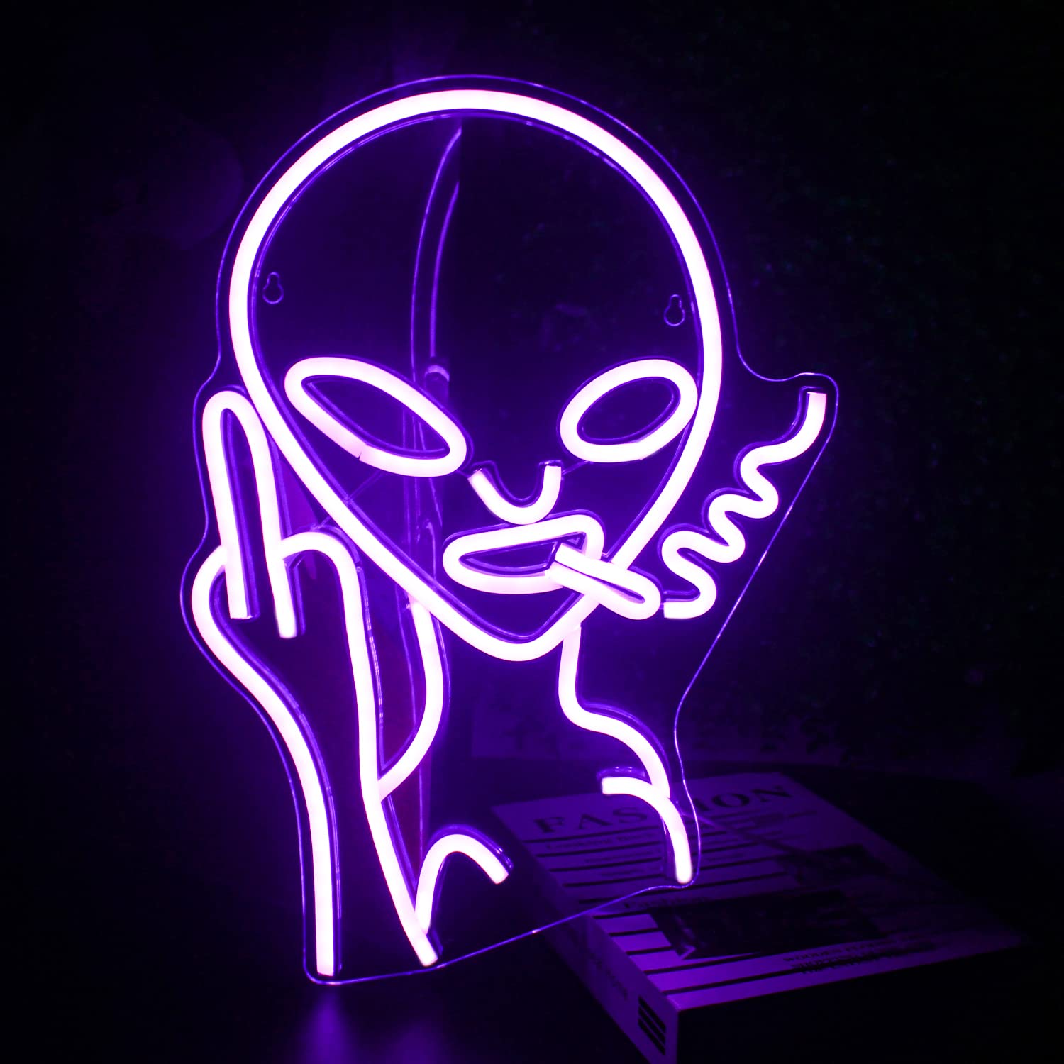 LUCUNSTAR Purple Alien Neon Sign LED Wall Decor for Game Room, Bar, Pub, Bedroom - Acrylic