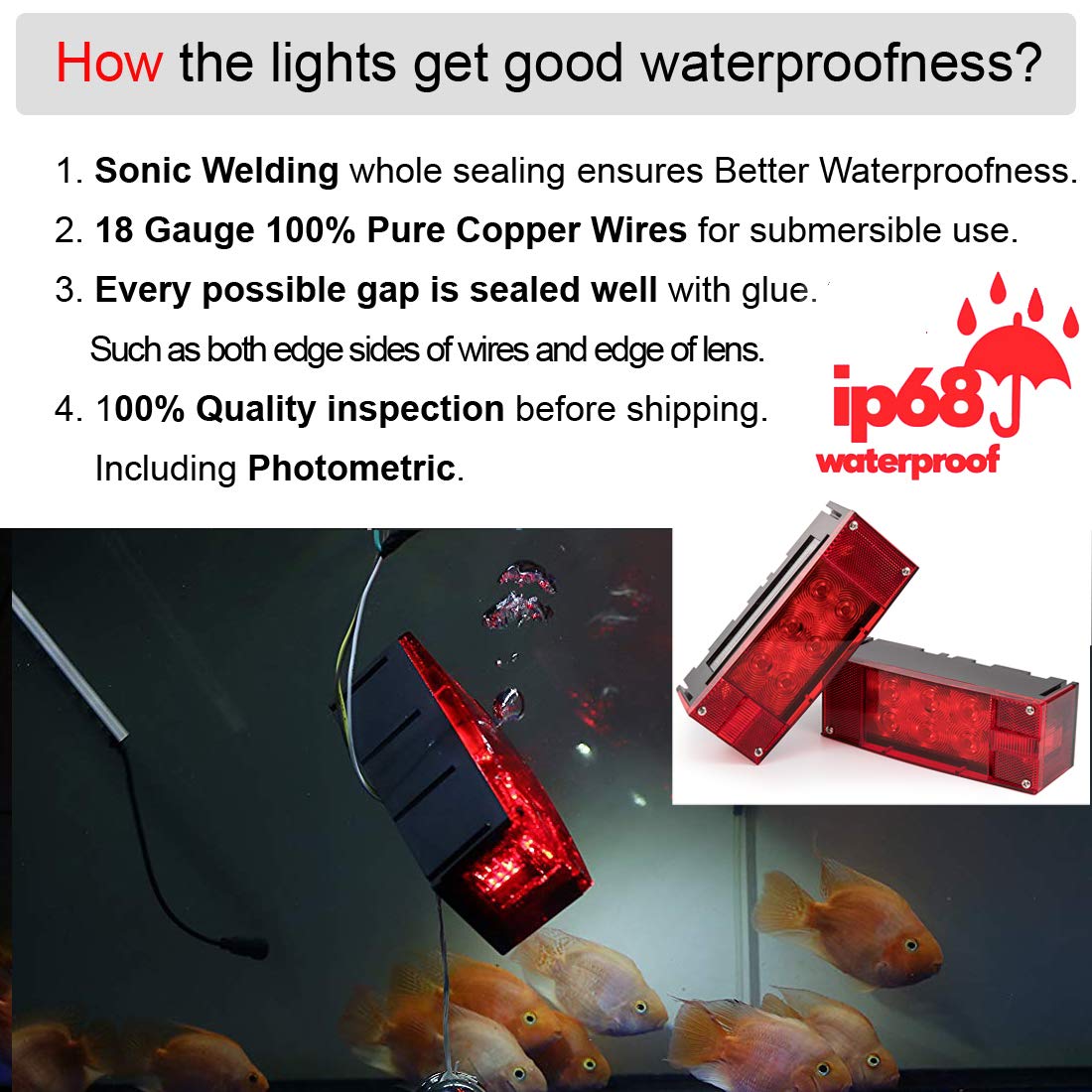 Czc Auto 12V Led Low Profile Submersible Rectangular Trailer Light Kit Tail Stop Turn Running Lights For Boat Trailer Truck Mari