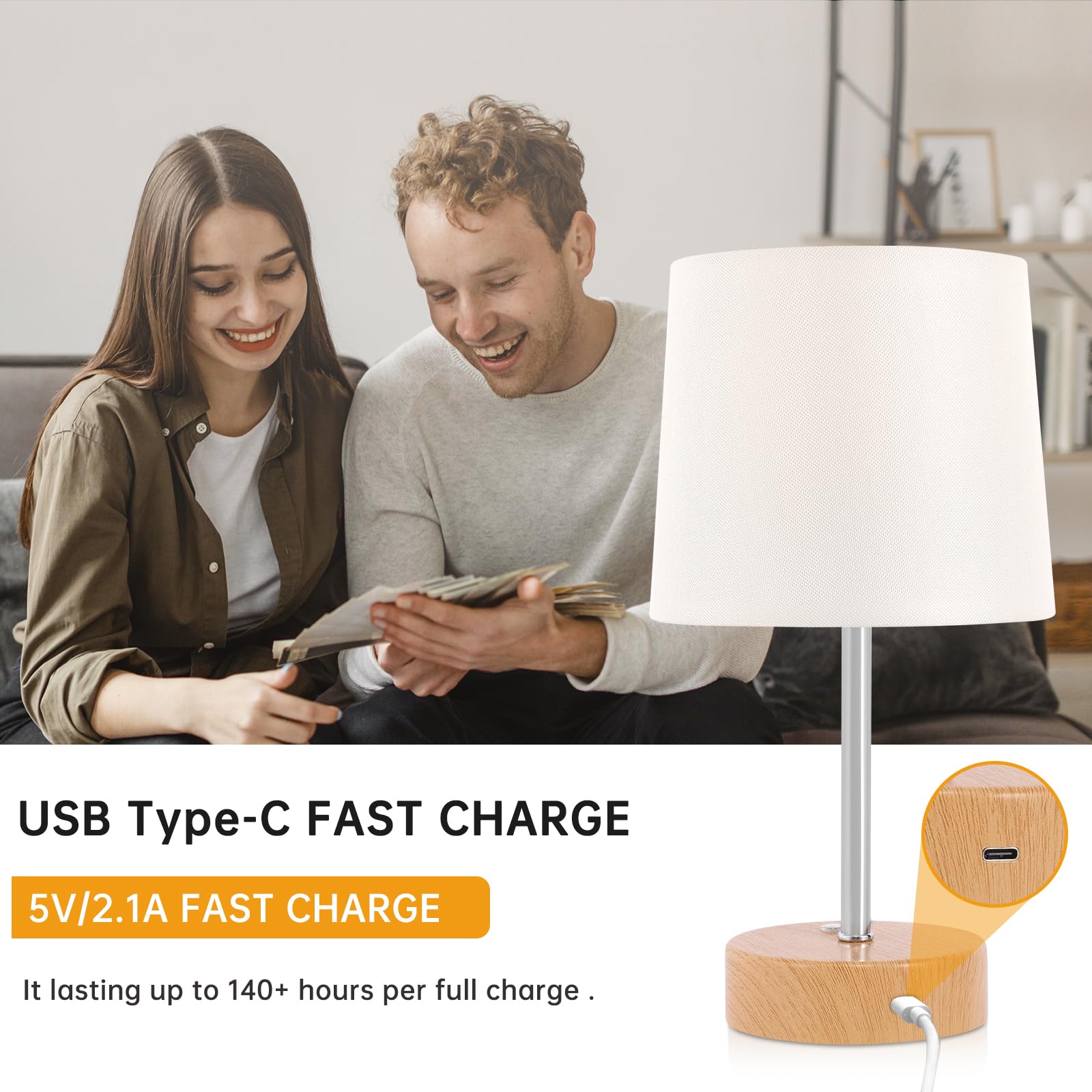 OOFAYBILL Cordless Table Lamp, Built-in 5000mAh Rechargeable Table Lamp Cordless, Small Battery Powered Lamp, Wireless Lamp with