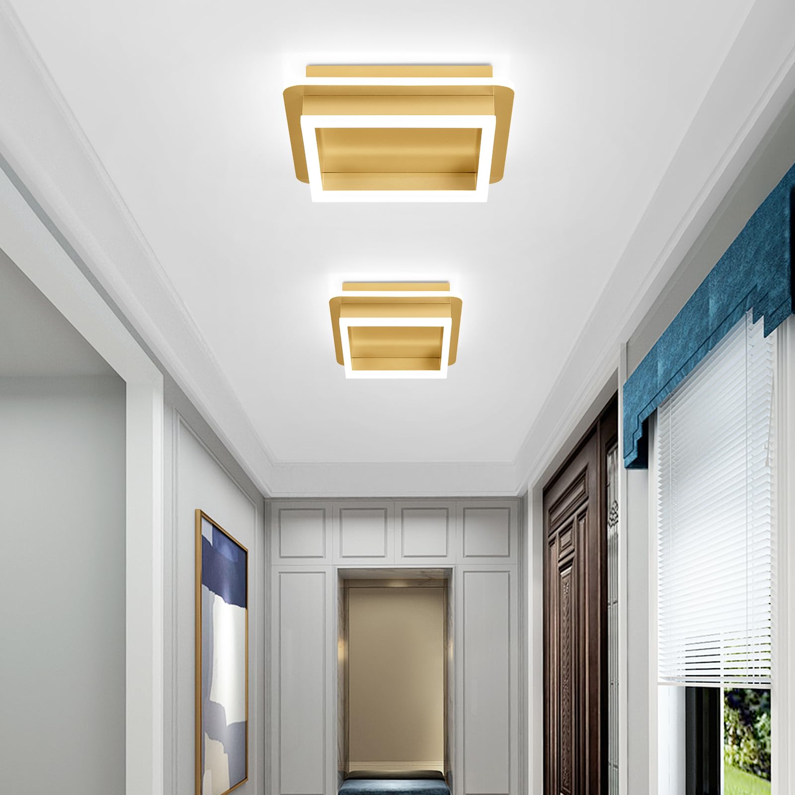 Caneoe Square Led Hallway Ceiling Light, Gold Modern Led Ceiling Light Fxitures, 6000K Cold White Small Flush Mount Ceiling Lamp