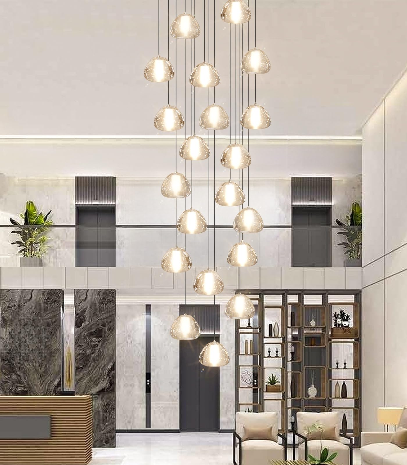 dolria Modern Crystal Chandelier LED Ceiling Light, 20-Lights Round, Black, Model PC0010-20B for Staircase, Living Room, Hallway