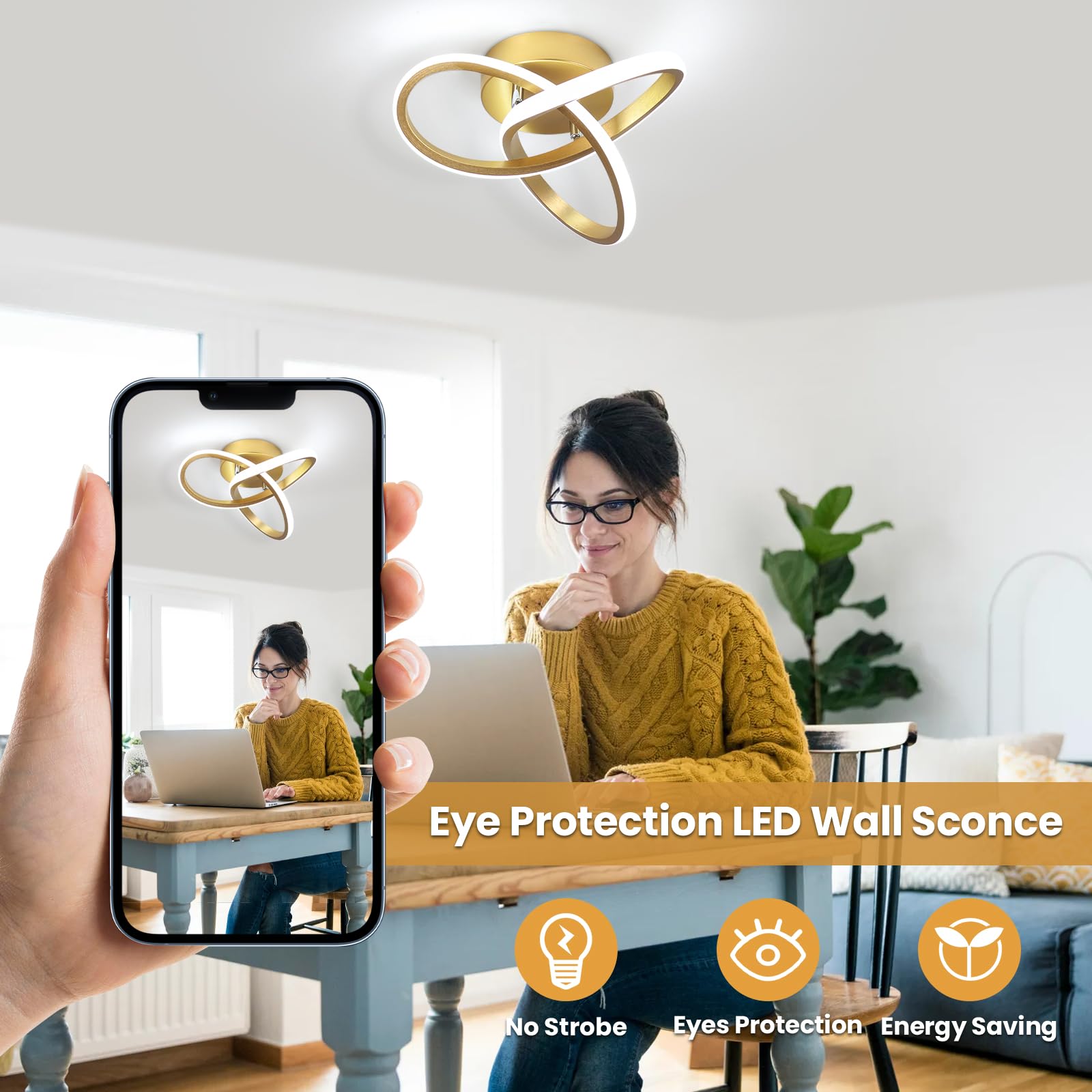 Caneoe Modern Led Ceiling Light Fixture,6000K Gold Led Hallway Light Fixtures Ceiling Lamp For Hallway Bedroom Bathroom Kitchen