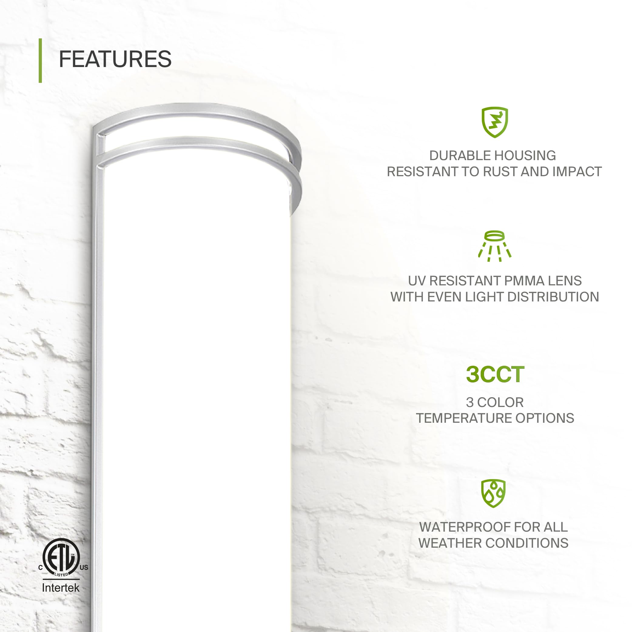 ASD LED Outdoor Wall Mount Light Fixture - 18 Inch, Brushed Nickel, Dimmable, Model A-LWS21M18D20CCNK, 2 Pack