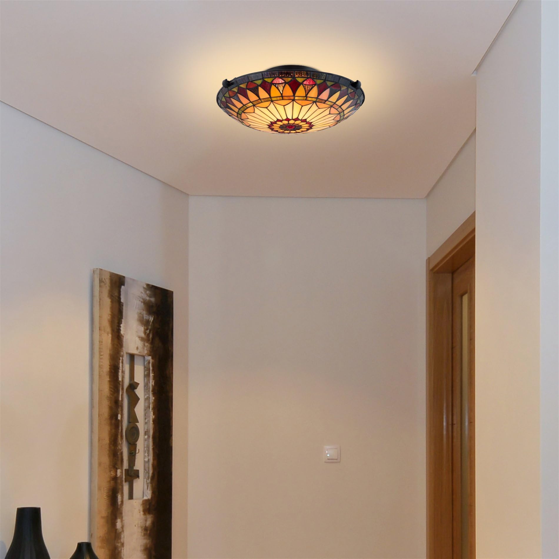 Kira Home Mateo 16 2-Light Tiffany Glass Flush Mount Ceiling Light  Black Finish