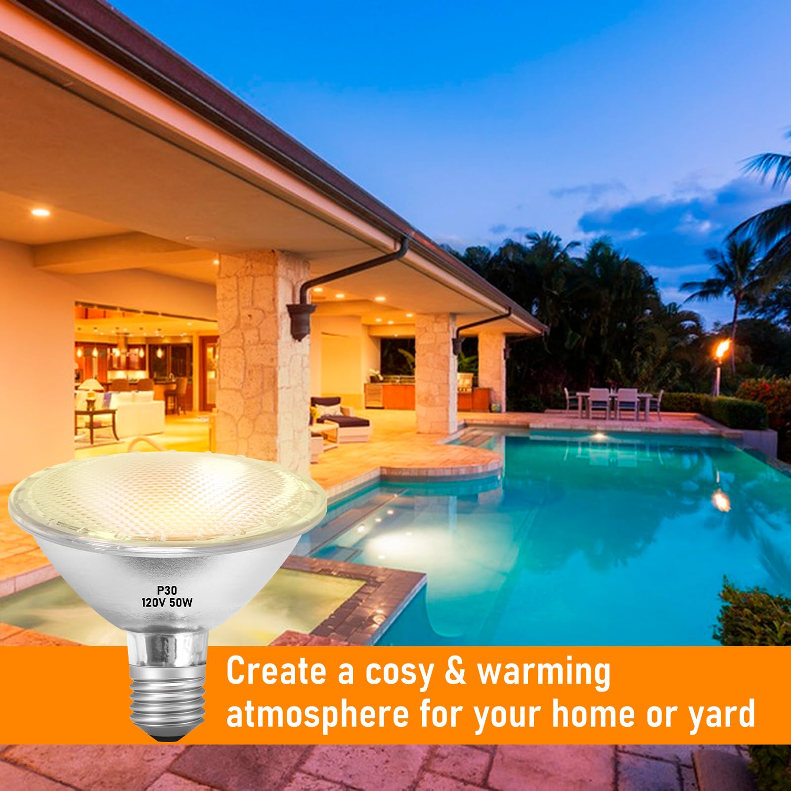 Jaenmsa Par30 Halogen Light Bulbs 50W 120V, Short Neck Par30 Flood Light Bulbs,Dimmable 2700K Warm White, 6Pcs Halogen Bulbs E26