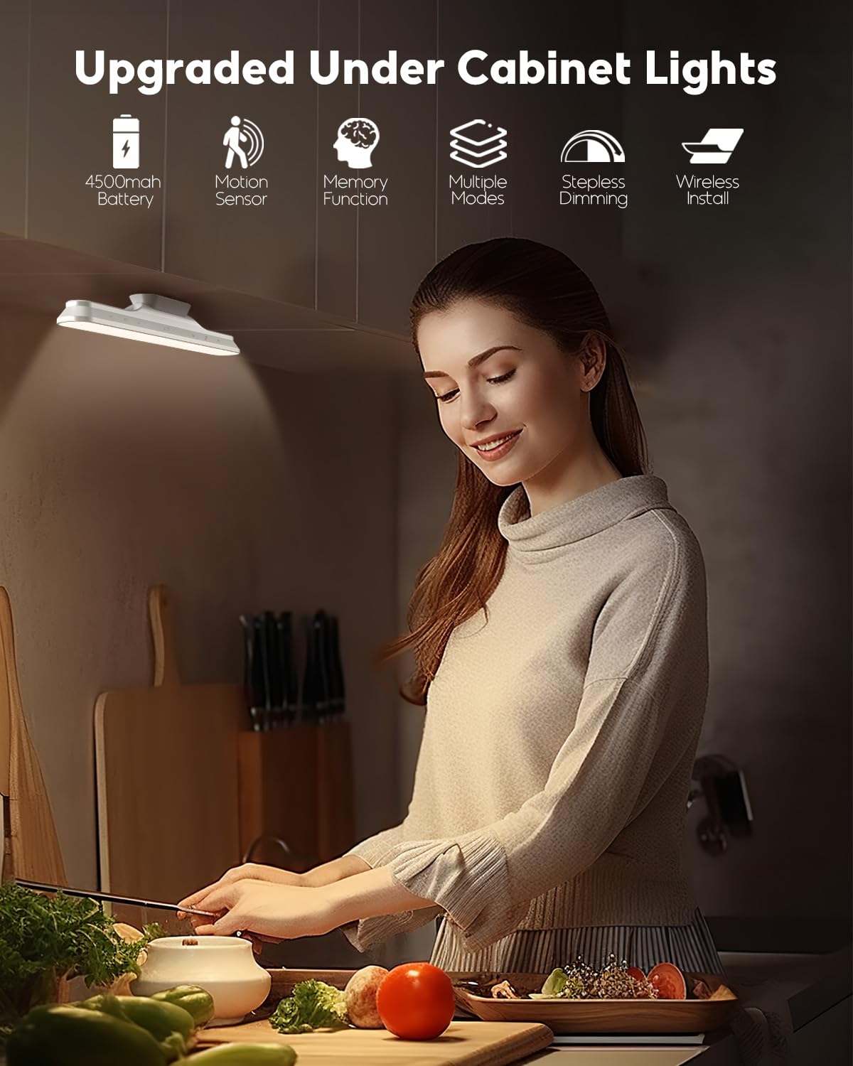 Rossetta Under Cabinet Lights, 78 LED Lights Battery Operated Motion Sensor Light Indoor, Wireless Rechargeable Dimmable Closet