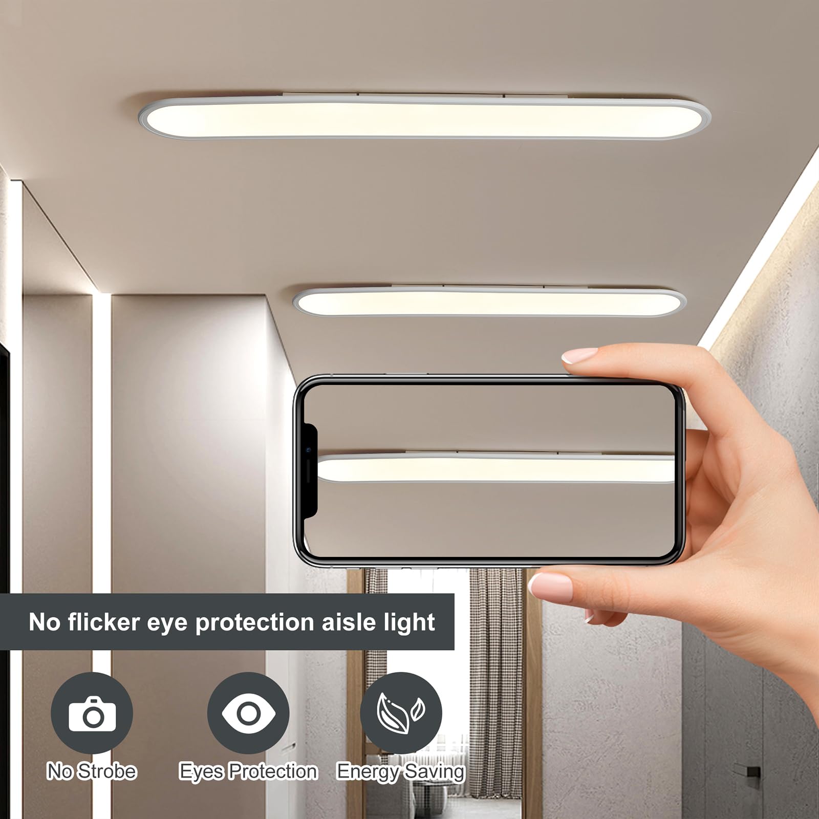 Ganeed 4.59Ft 60W Dimmable Modern Led Linear Kitchen Ceiling Lamp  High Brightness Flush Mount Low Profile Long Ceiling Light Fixture For Shop Lighting Home Closet Laundry  White