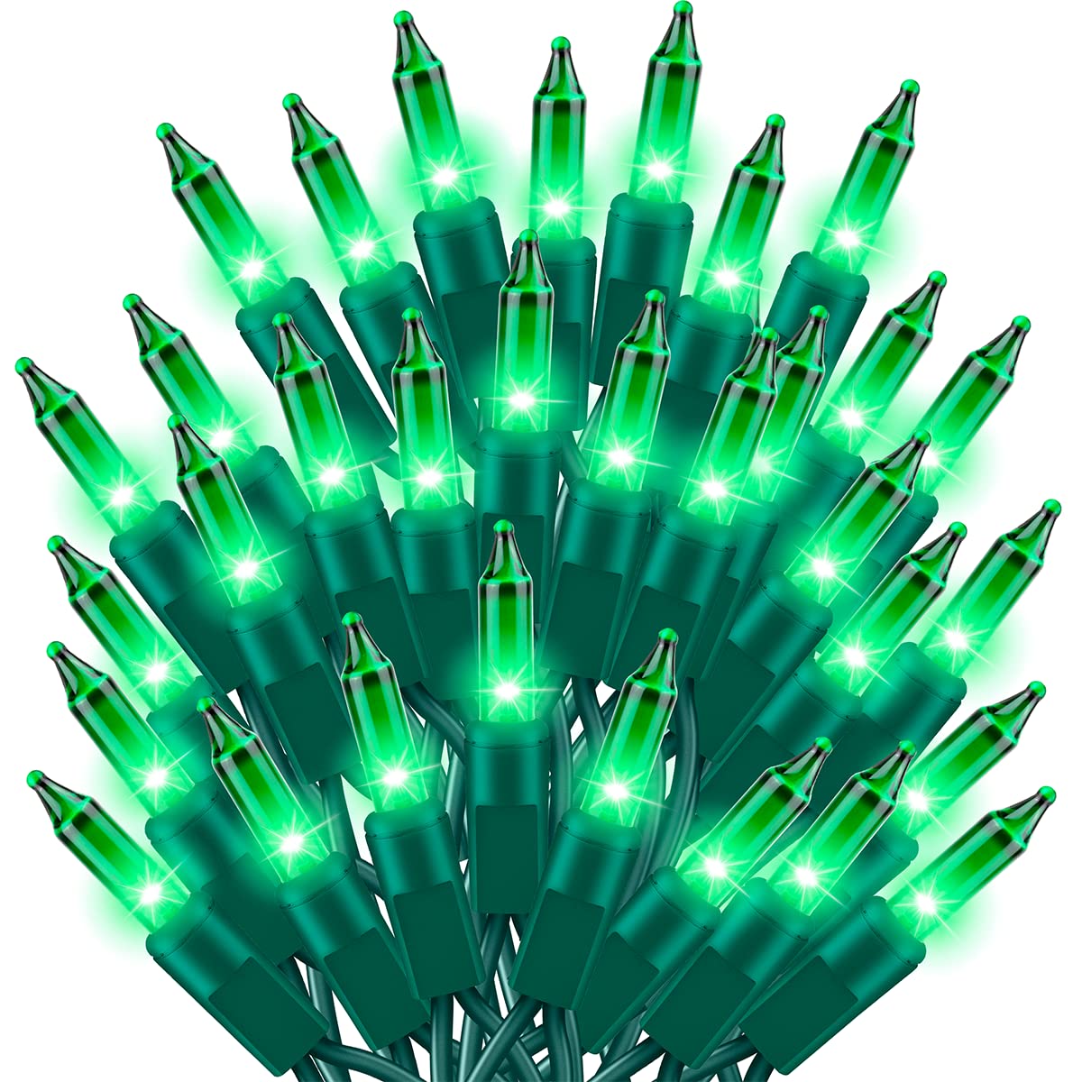 TWINGLEHOME Ultra-Bright Connects End to End Green Christmas Mini Lights 100L 19.6Ft UL Listed Incandescent Bulb String Light Set for Indoor Outdoor Holiday Garden Party Christmas Tree Garland Decor