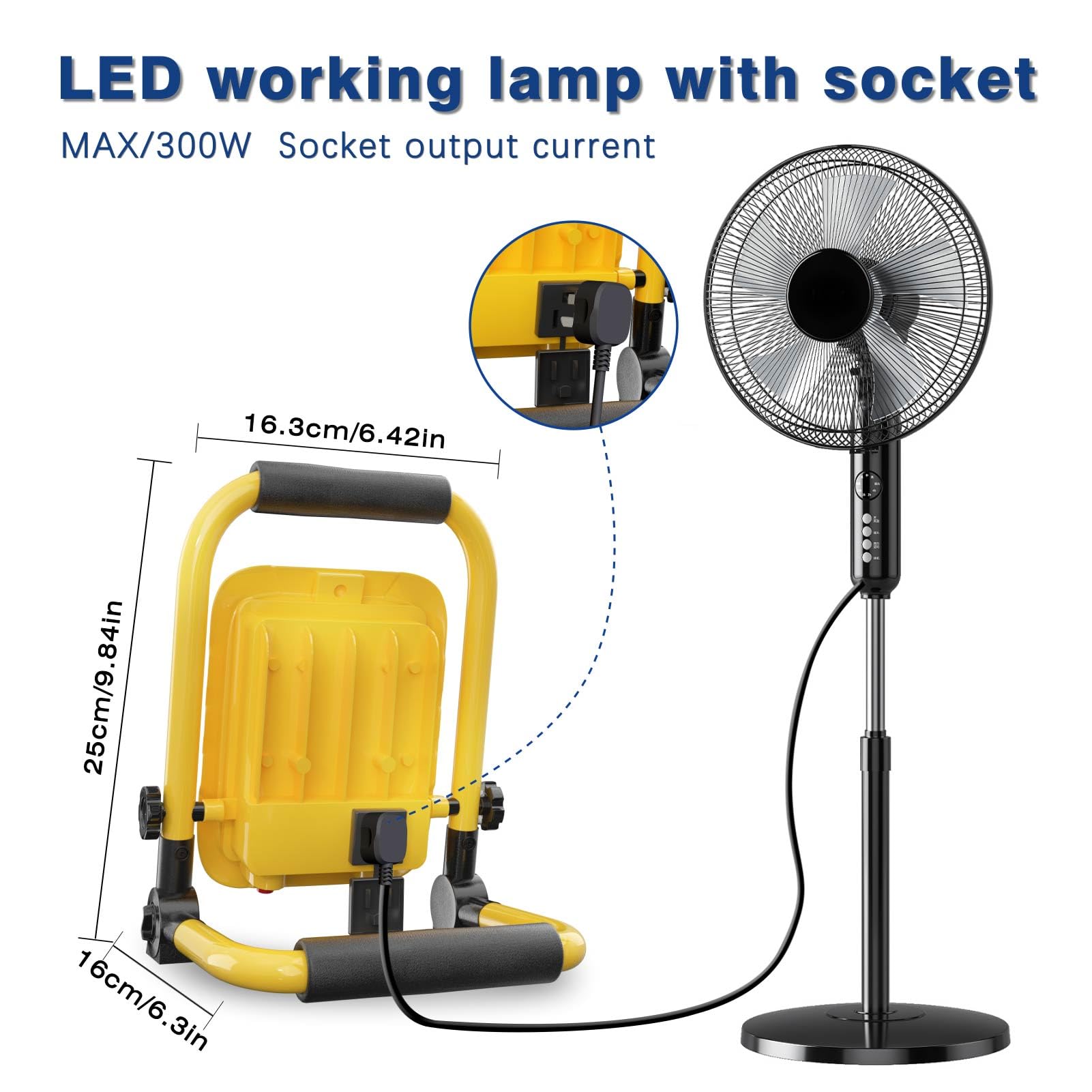 Lhotse 5000Lm Led Work Light, 30W Portable Flood Light With Socket, Outside Work Lights With Stand, Angel Adjustable Worklight For Workshop Garage,Construction Site, Ip54 Waterproof