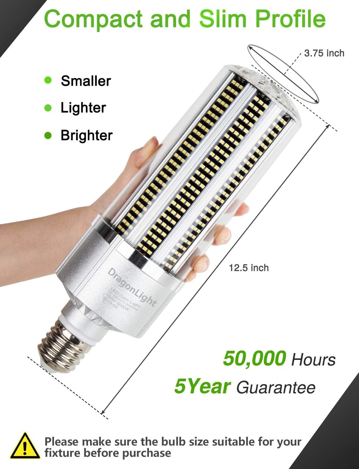 Dragonlight 150W Commercial Grade Corn Led Light Bulb(600 Watt Metal Halide/Hid/Hps Replacement) E39 Large Mogul Base Led Lamp 5