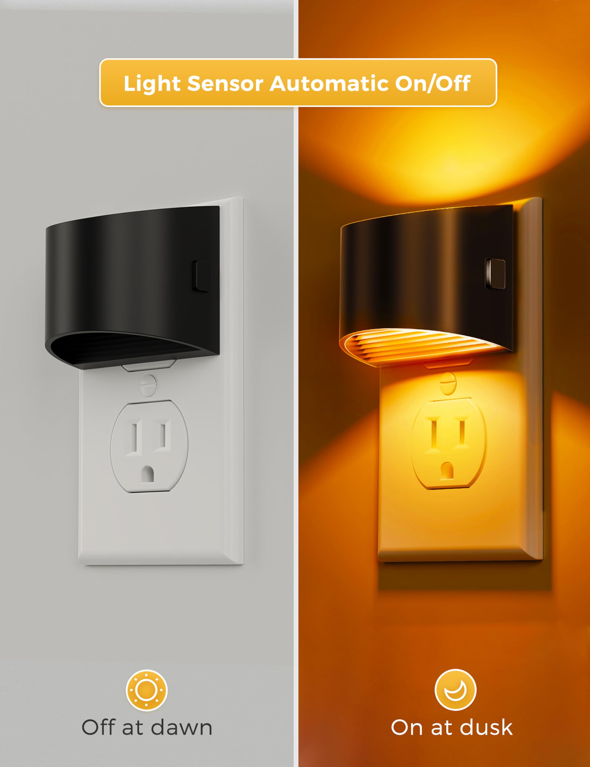 L LOHAS LED Night Light 2 Pack - Dusk to Dawn Sensor, 3 Level Brightness, Amber Light, Model GY10707US-2