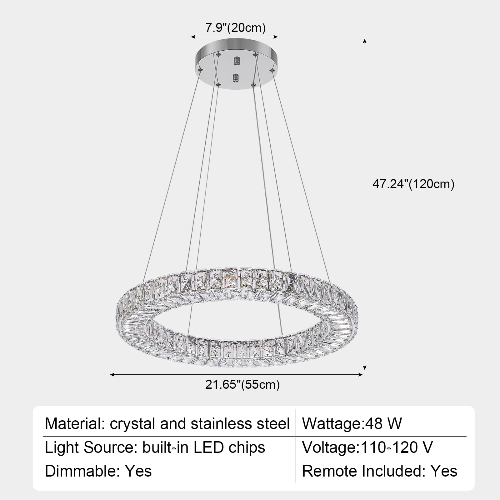 Hongnuofc 22'' Chandelier Crystal Chandeliers Ceiling Light Fixture With Remote Control Flush Mount Ceiling Lights For Living Ro
