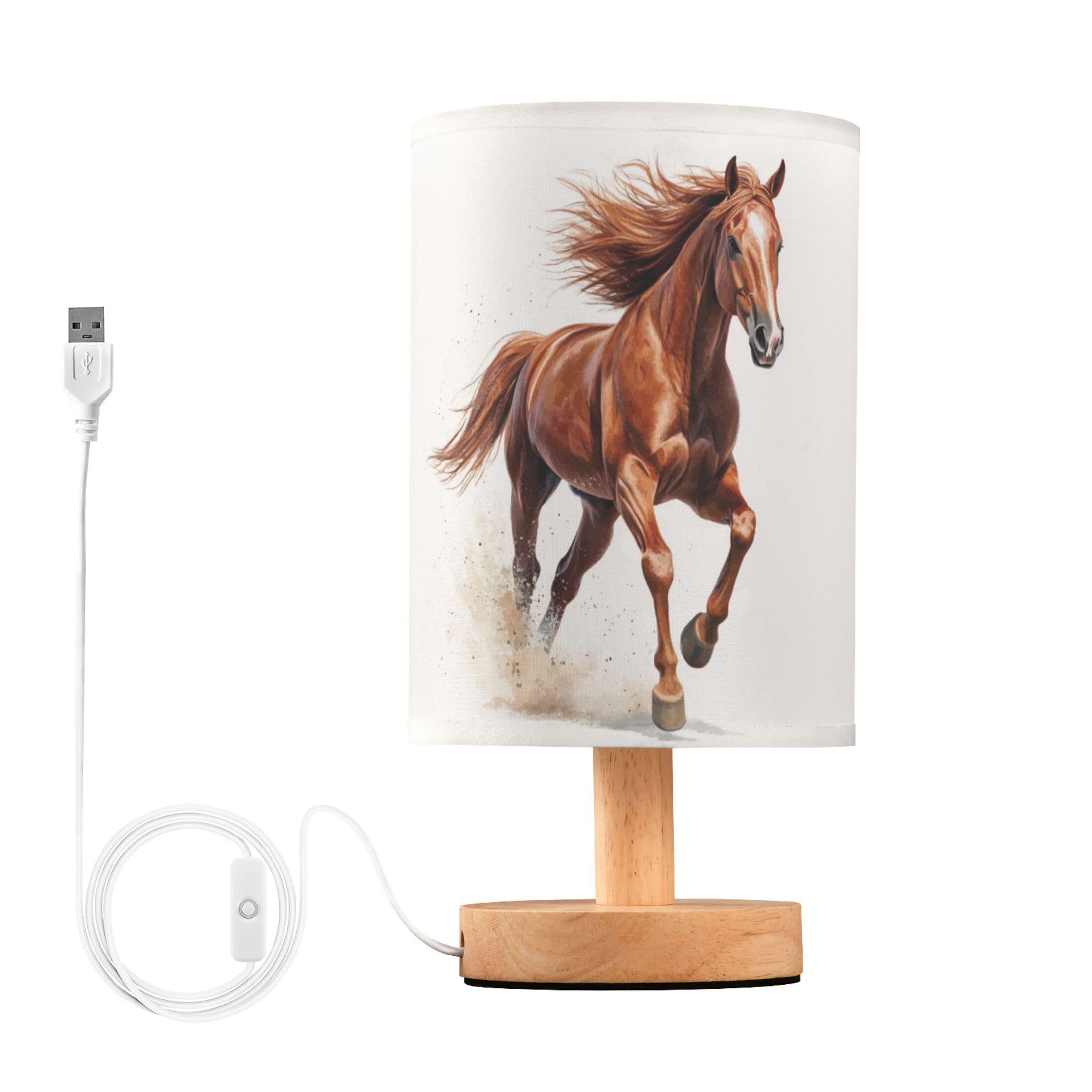 YYZZH Table Lamp Pretty Brown Horse Running Nightstand Lamp with Wood Base Fabric Lamp Shade Bedside Desk Lamp for Living Room B