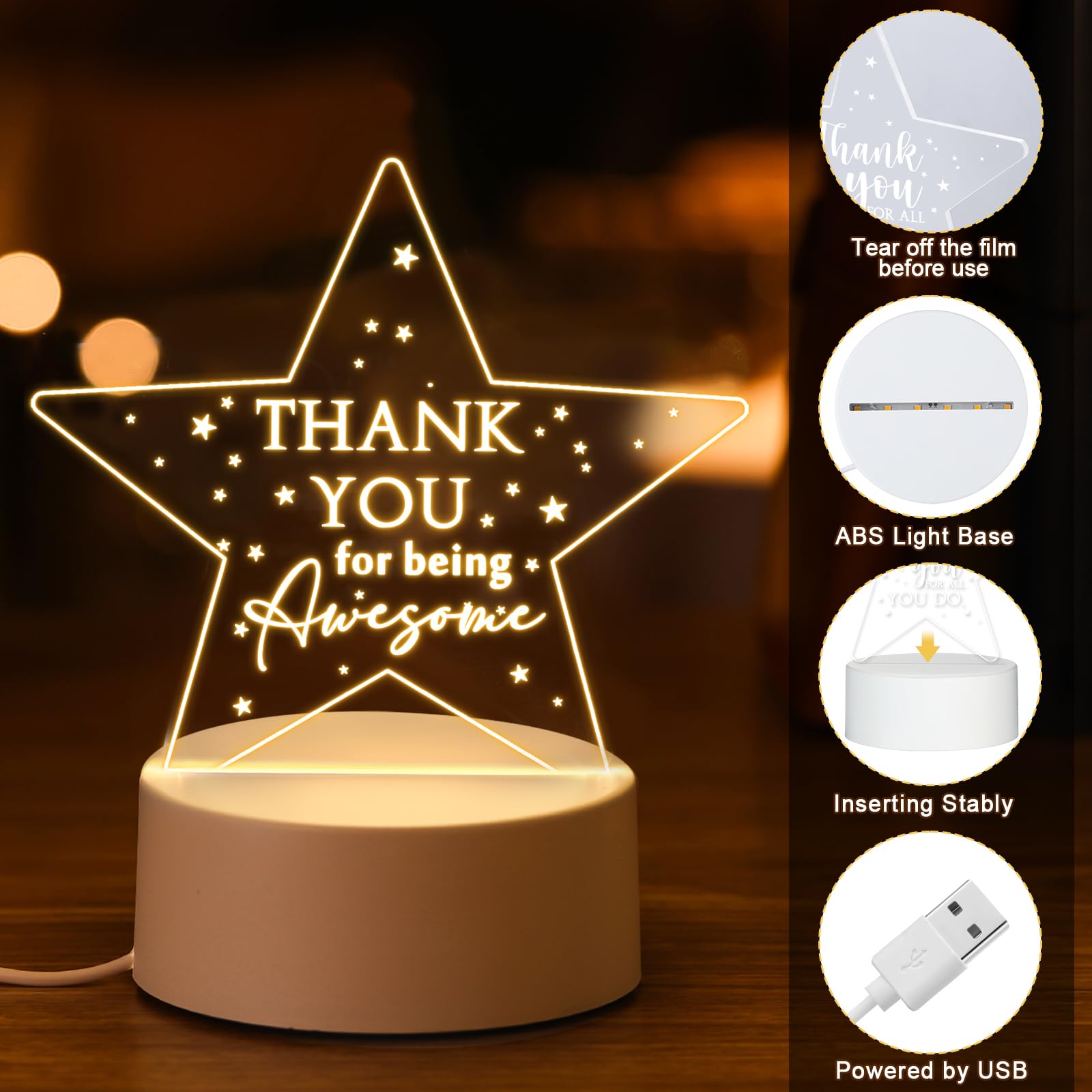 Kigley 6 Pcs Volunteer Appreciation Gifts Thank You Gifts For Employee Teachers Nurse Lab Week Acrylic Night Light Led Engraved