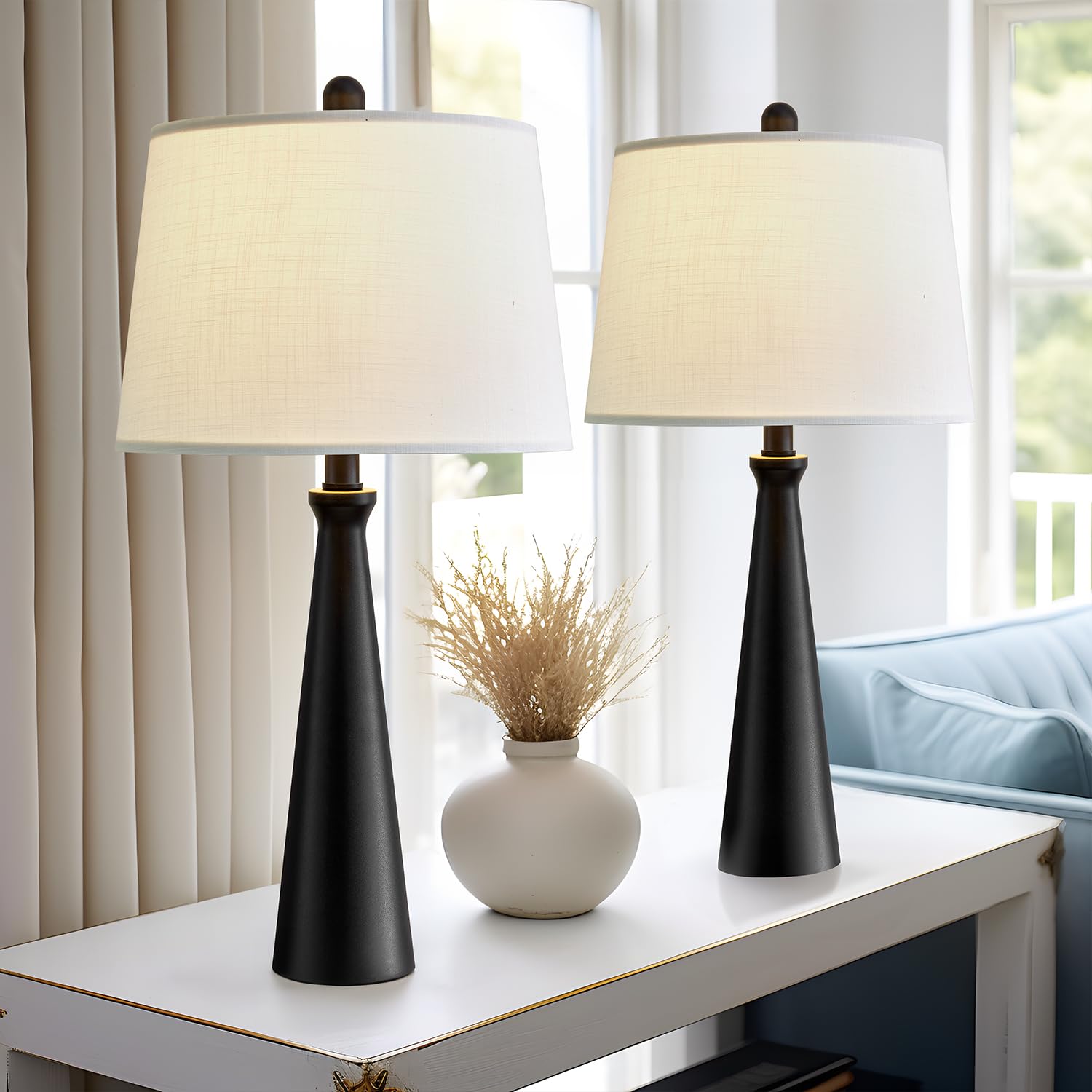 Oneach Table Lamps Set of 2, 25.75" Modern Black Bedside Lamps, 3-Way Dimmable Touch Control, Vintage Accent Style