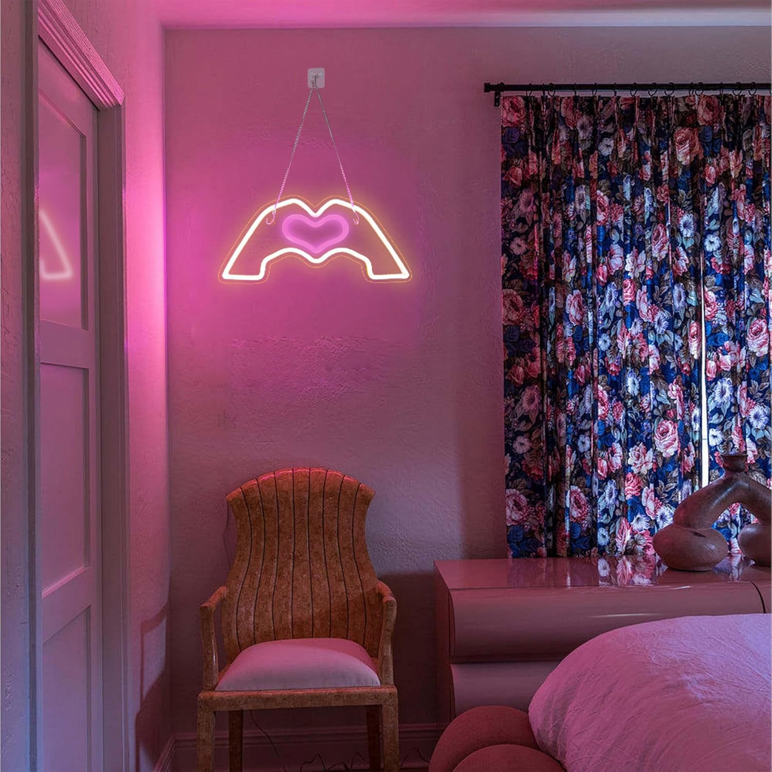 HMASYO Neon Sign - Heart Hands LED Wall Art, Warm White, 15.7 x 7.8 inches, Acrylic, Model 2411A, Perfect for Music Lovers Decor
