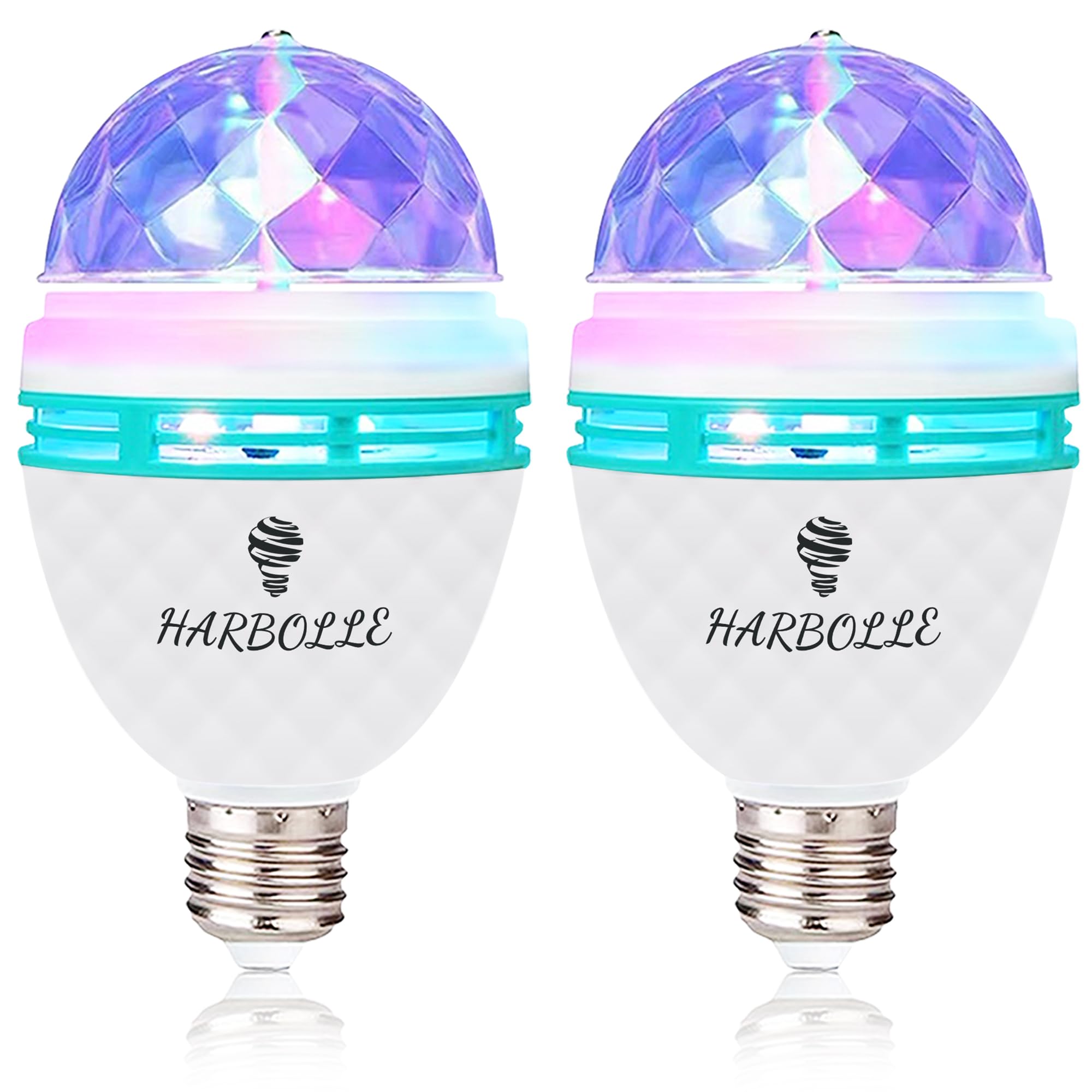 Harbolle 2 Pack Rgb Color Rotating Bulb,E26/E27,Led Party Bulbs Colored Strobe Light Bulb Multi Crystal Stage Lights For Disco, 