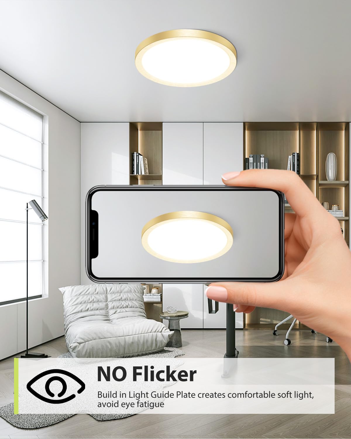 Hepside 1Pack Flush Mount Led Ceiling Light Fixture Golden, 12Inch 28W, Dimmable 3000K-4500K-6000K 3 Color Selectable Ceiling La