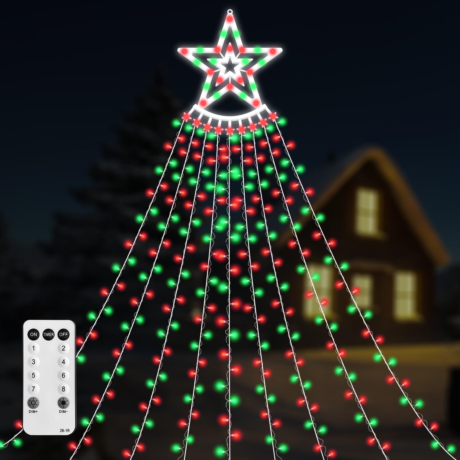350 LED Christmas Decorations Star String Lights Waterproof Waterfall StarLights 8 Light Modes Remote & Timer,Waterproof Seasona