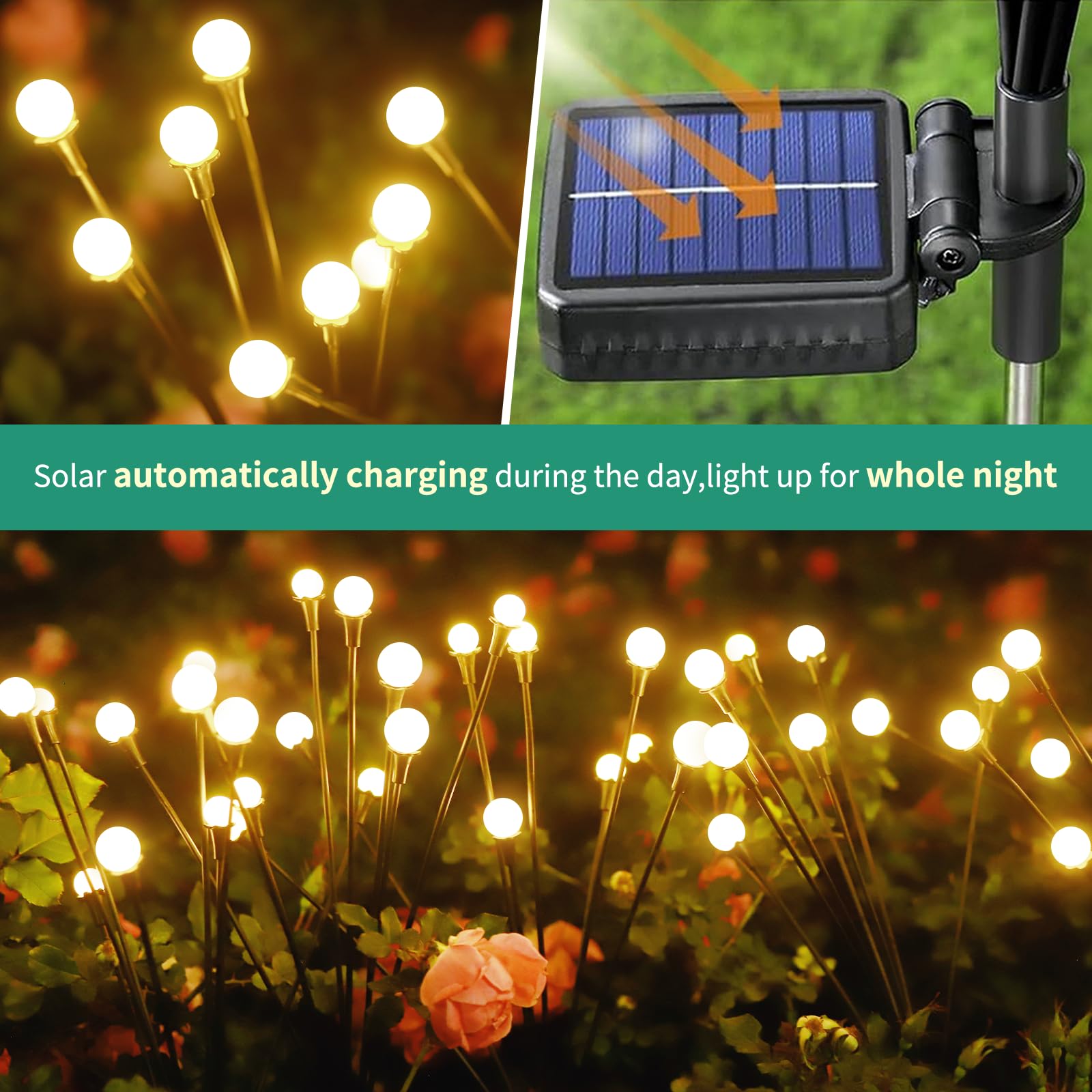 Vignuto Solar Lights Outdoor 48 LED Warm White Firefly Lights 6 Packs Garden Decor