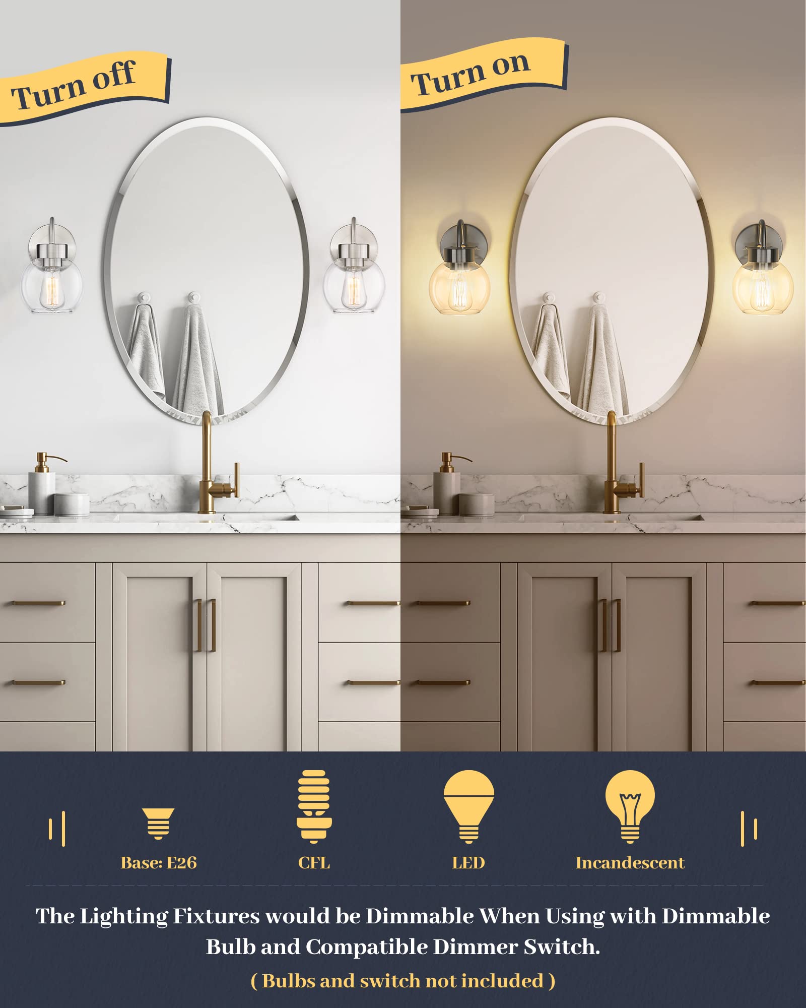 Eapudun Bathroom Light Fixtures Over Mirror, 1-Light Brushed Nickel Wall Sconces, Modern Vanity Light Porch Lamp, Hallway,Bedroo
