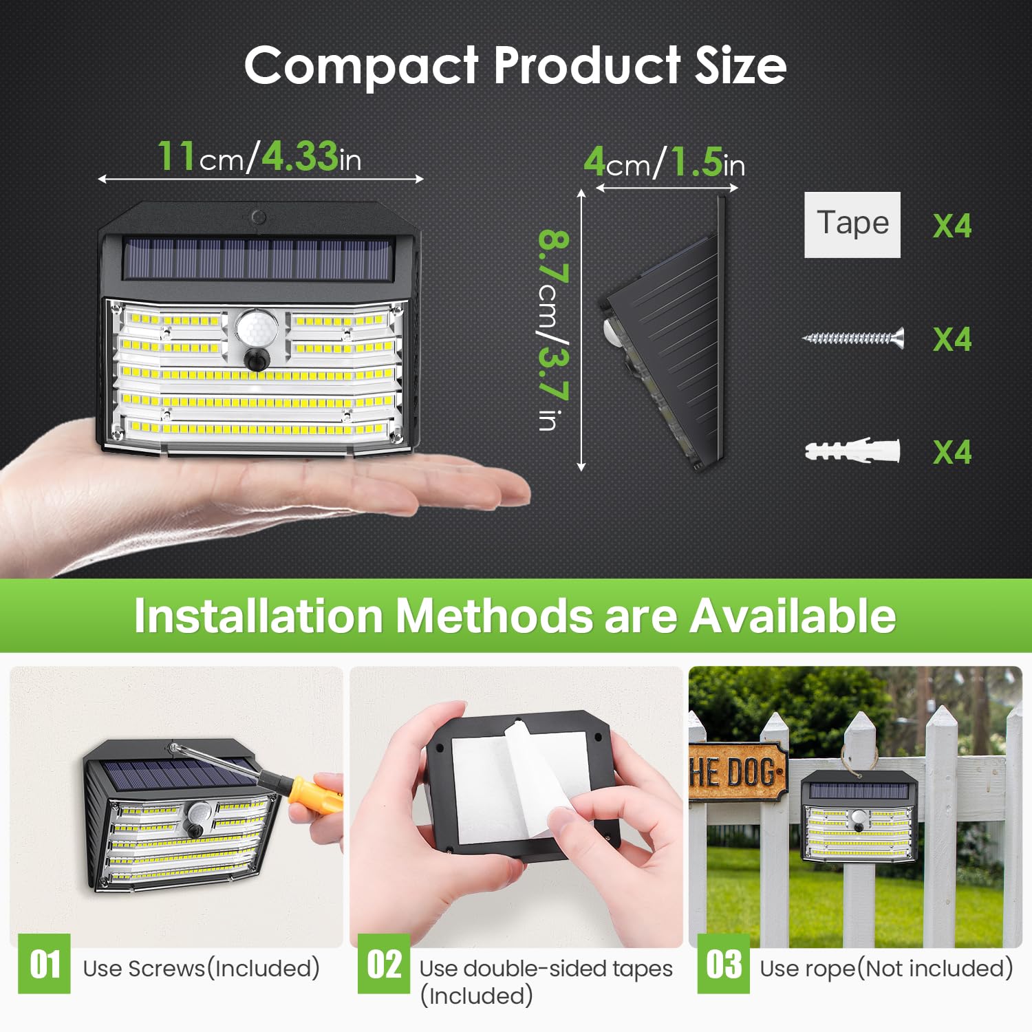 Claoner Solar Lights Outdoor 126 Led Wireless Motion Sensor 4 Pack Ip65 Waterproof Cool White Sl124Ab-Us