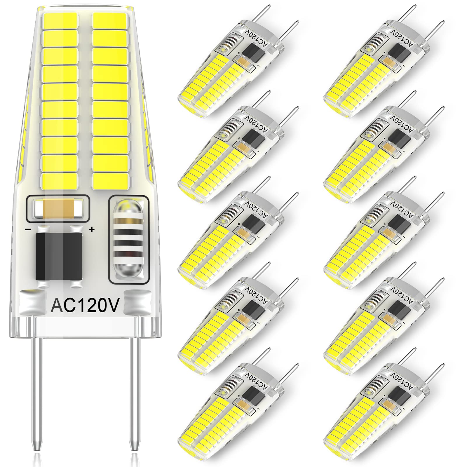 G8 Led Bulb Dimmable 3W Equivalent To 20W-25W Halogen Bulb, T4 Jcd Type Bi-Pin G8 Base, Daylight White 6000K, Ac 120V Mini G8 Bu