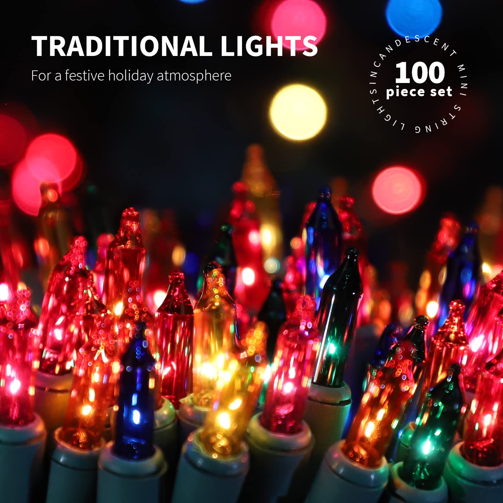 Justpro 100Lights Multi Extra-Bright With End Connectors Christmas Decorative Lights 5.98M Ul Certified Mini String Light Set Wa