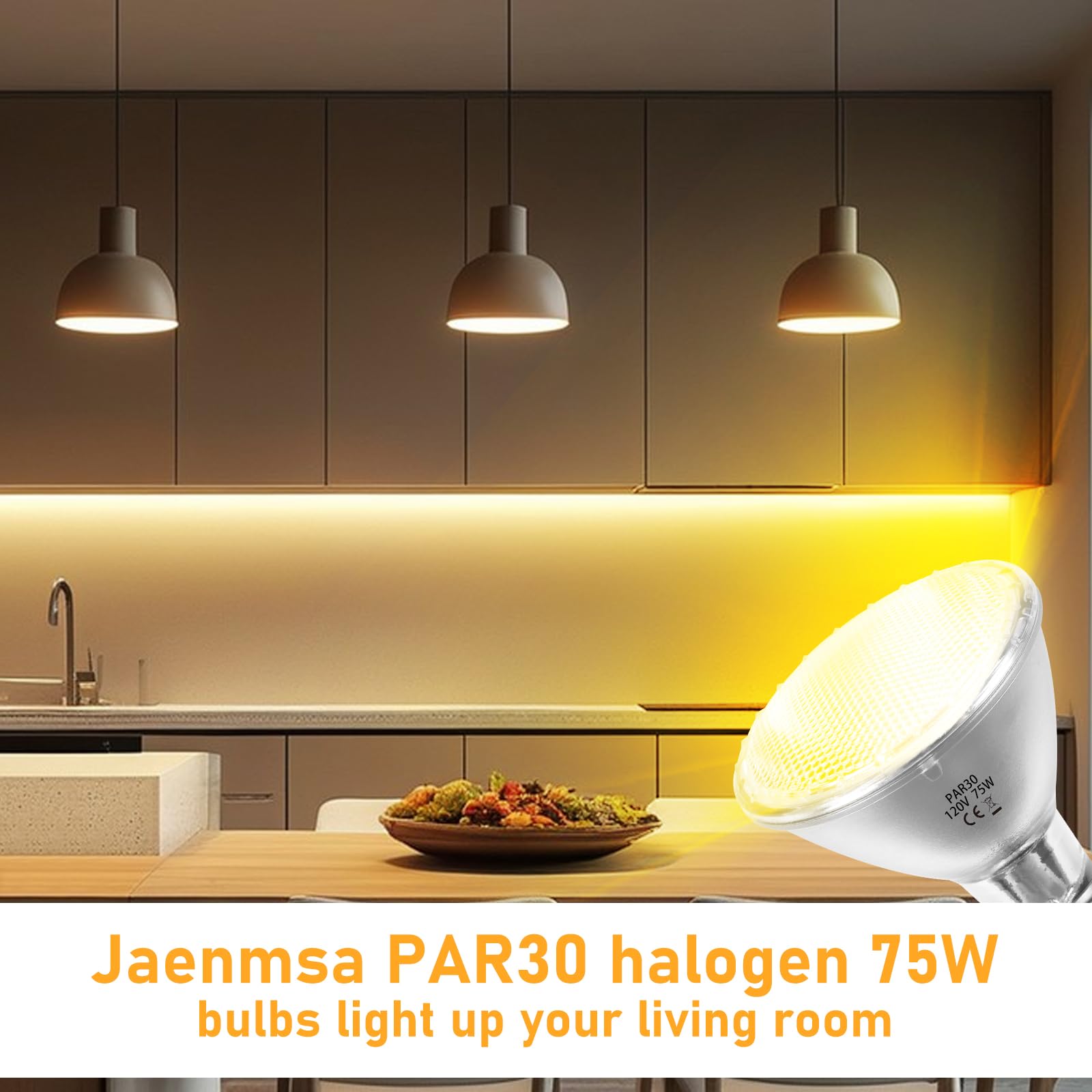 Jaenmsa Par30 Long Neck Halogen Flood Bulbs 75W 120V, Par30 Halogen Indoor Floodlight Bulbs Outdoor E26 Dimmable 2700K Bulb 2 Pa