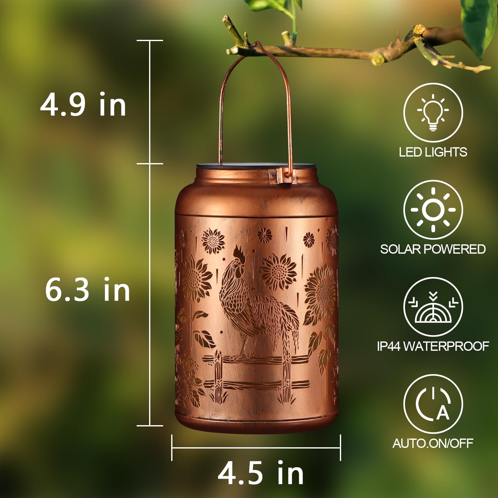 Tepaken Solar Lantern Hummingbird Garden Decor, Waterproof Hanging Lights for Outdoor, Gold, Model T-DL-109