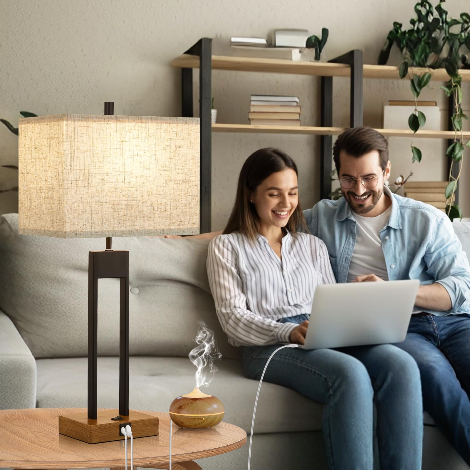 25.5’’ Set Of 2 Table Lamp With Usb C+A Ports, 3 Colors Changeable Bedside Lamps, Modern Bedroom Lamps For End Tables Set Of 2, Brown Night Stand Lamps For Bed Side Guest Room Office Reading
