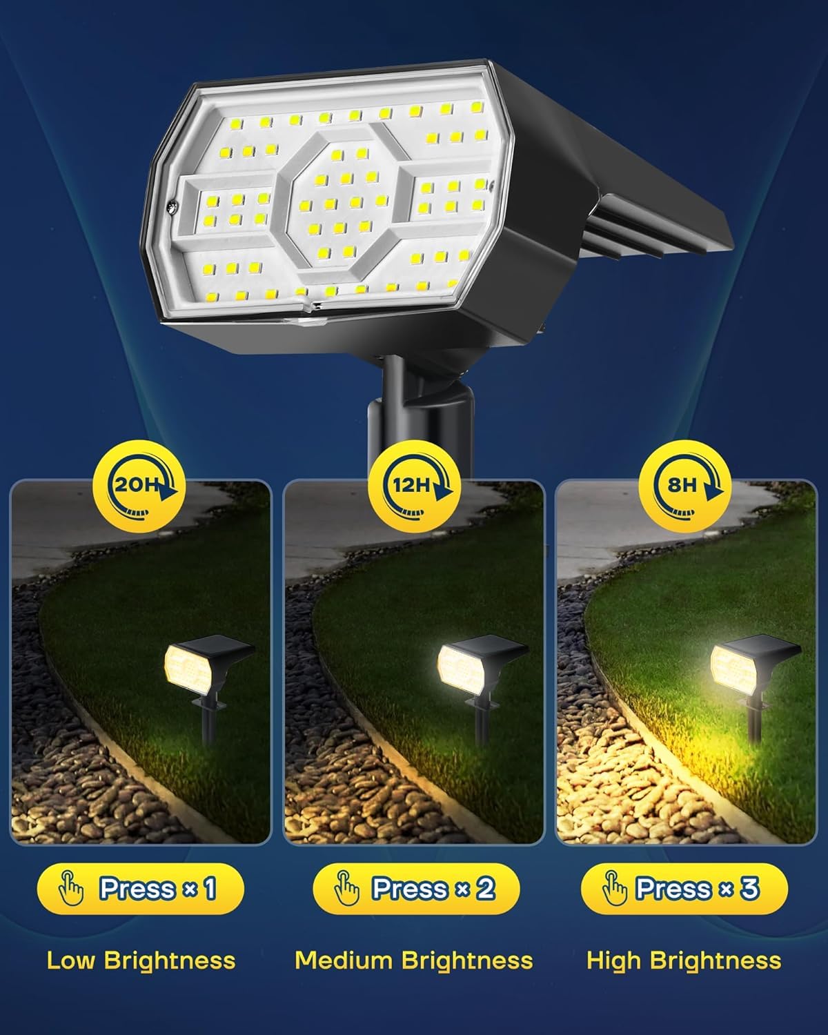 Kaxiida Solar Spot Lights, IP68 Waterproof, 56 LEDs, Warm White, 8 Pack, well-made ABS Plastic, Model CPD-23