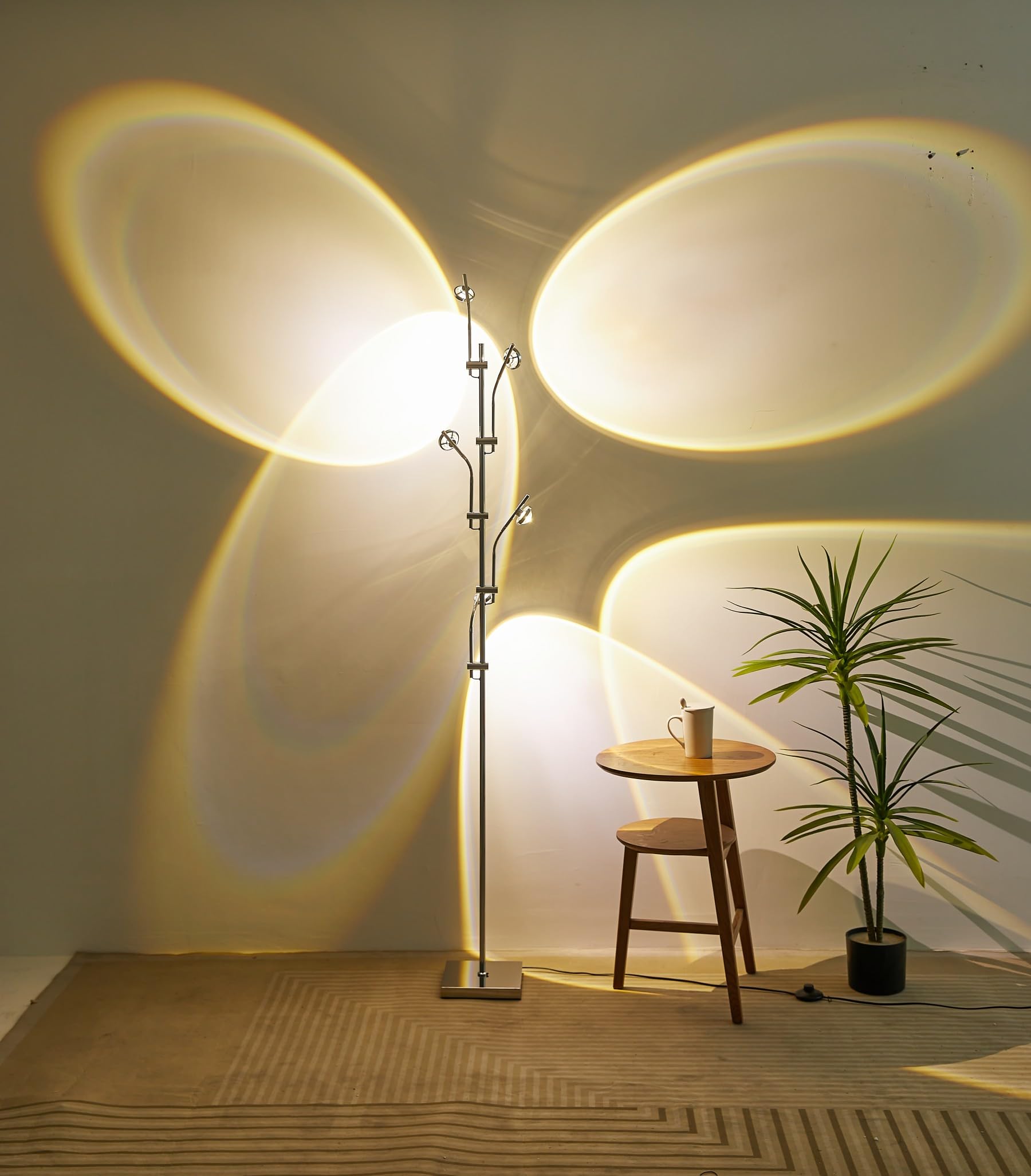 NKU Sunset Floor Lamp Projector - 5 Head Multi-Color Ambient Light, 72in Chrome, Perfect for Bedroom & Living Room