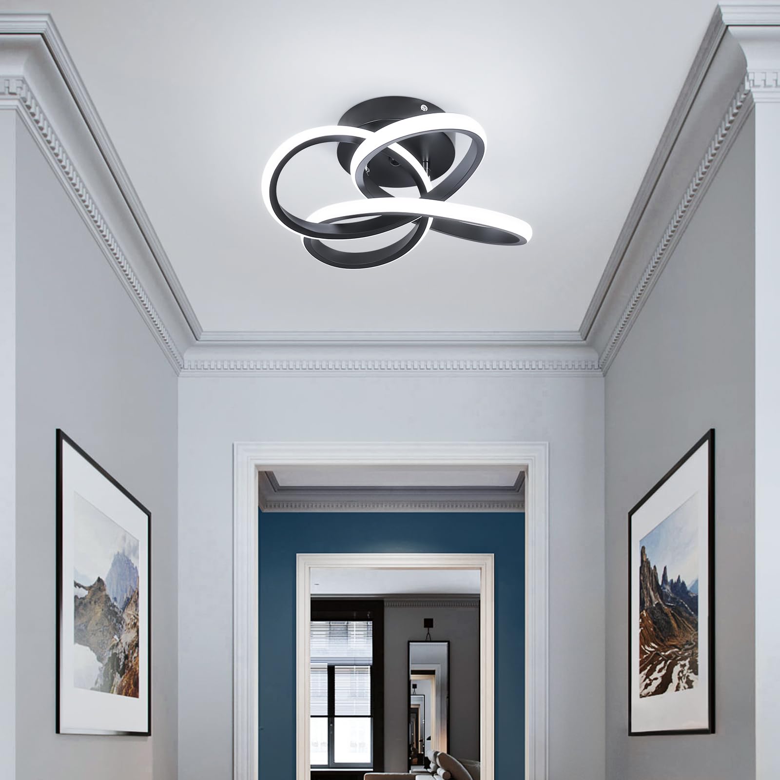 Canoe Modern Led Ceiling Light Fixture, Cool White Small Hallway Light, Black Close To Ceiling Lamp For Hallway, Bedroom, Bathro