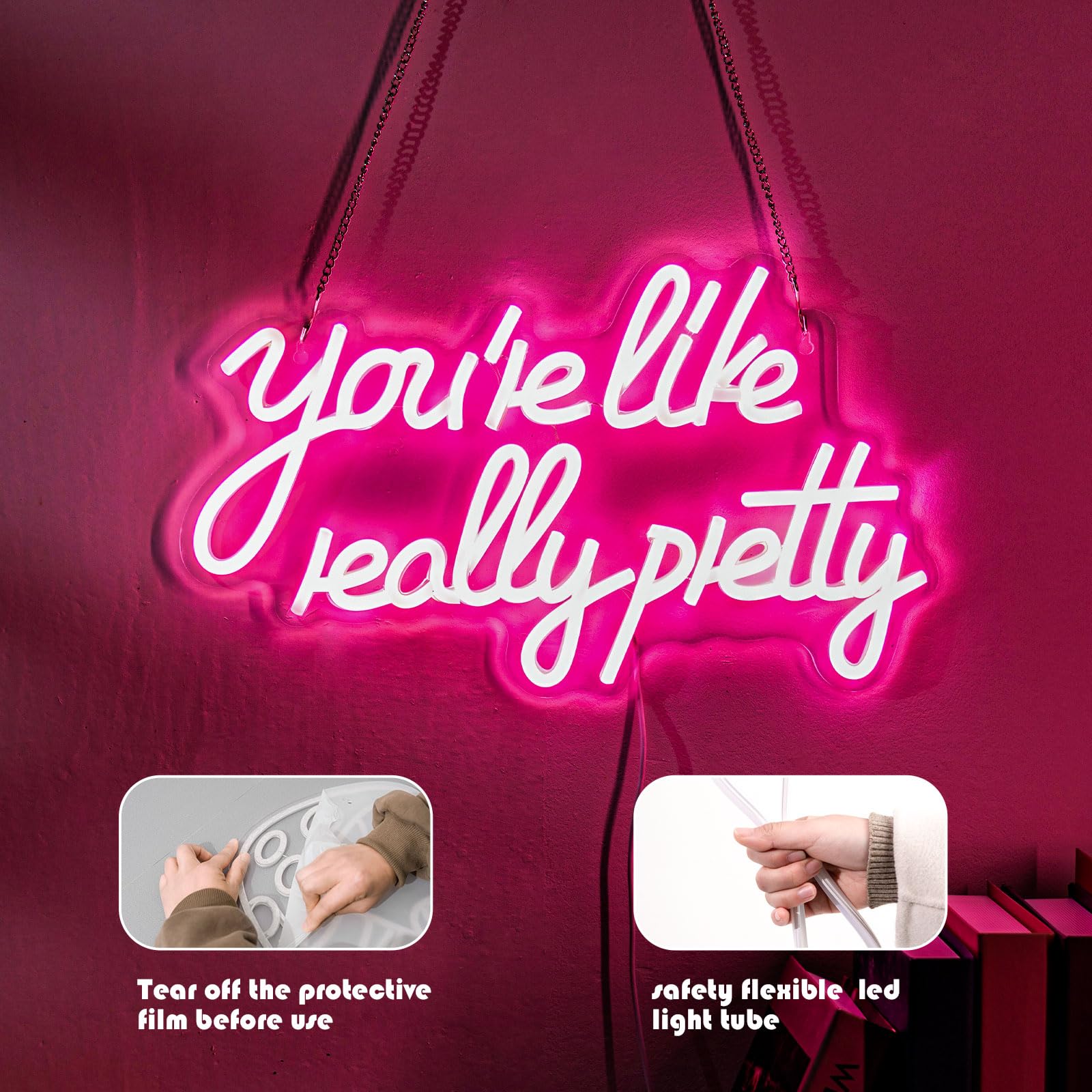 Gevbay Neon Light Sign for Wall Decor, Dimmable USB Powered, Pink Acrylic, 15.75 x 9.84 inches, Model GC-2401018