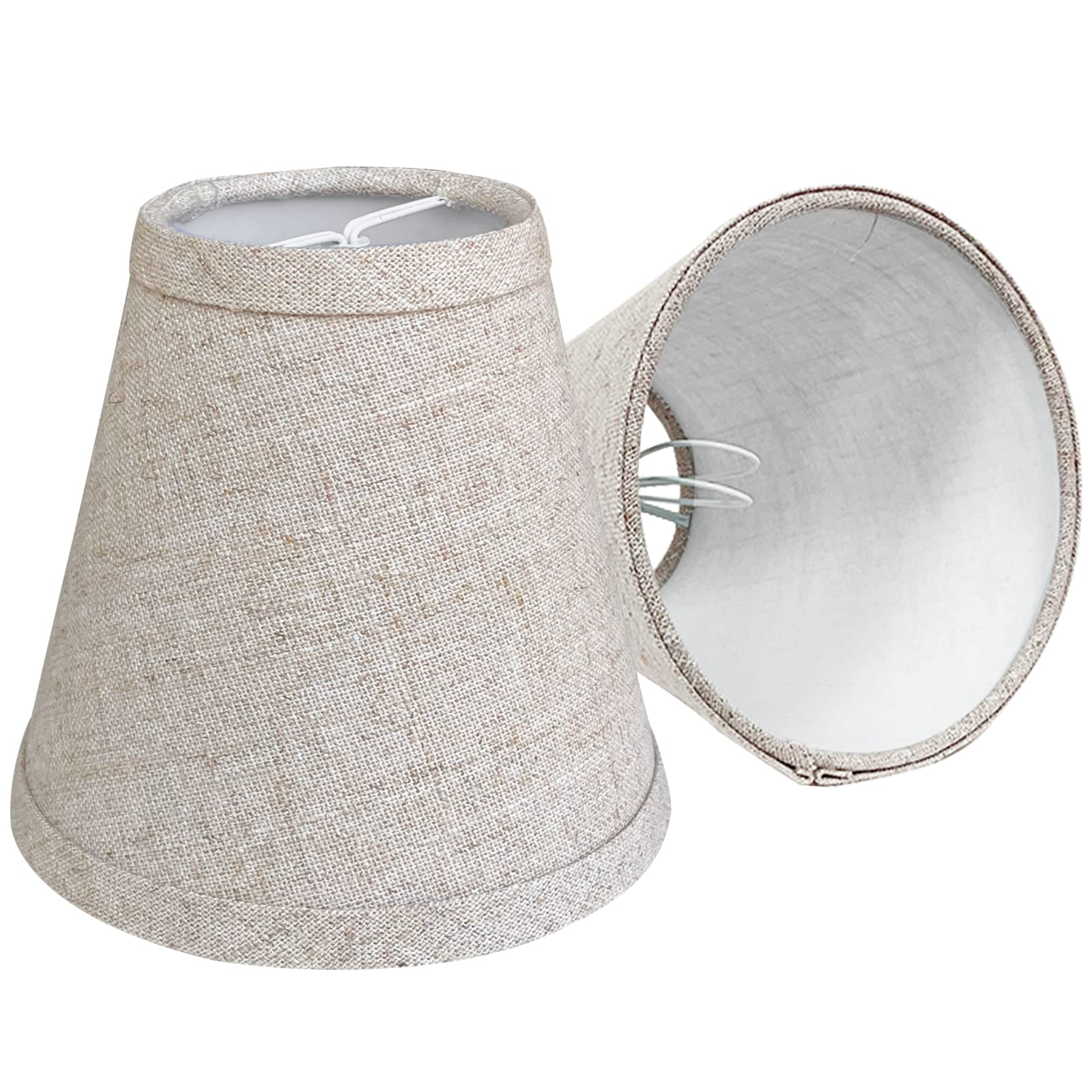 TOOTOO STAR Mini Brown Barrel Lamp Shades, Clip On Fabric, 3x6x5 Inch, Set of 2