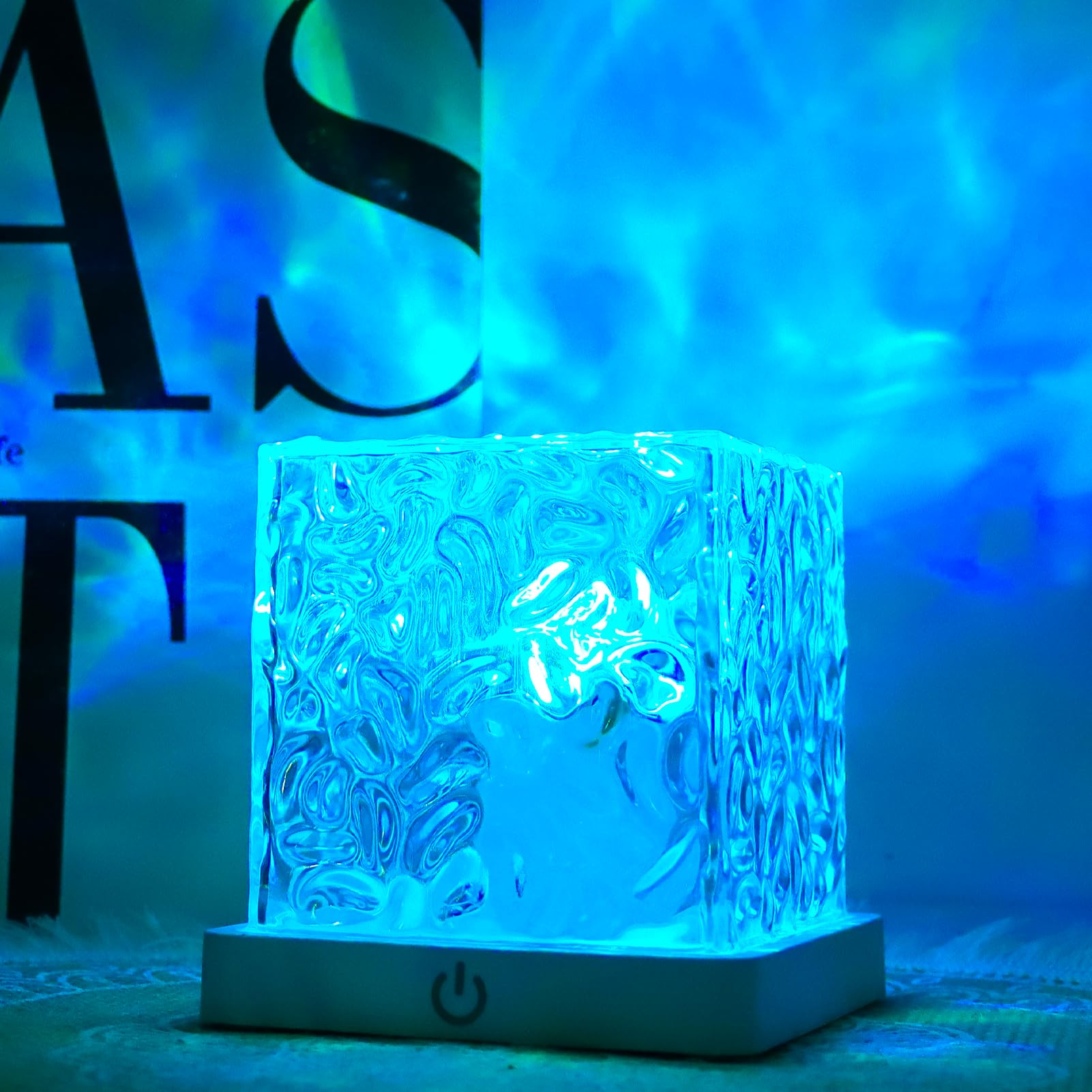 Qbanziou Ocean Wave Projector Light  16-Color Cube Water Lamp  3D Holographic Water Ripple Romantic Ambient Lighting For ChildS Room Aurora Night Light Birthday And Christmas Gifts For Children